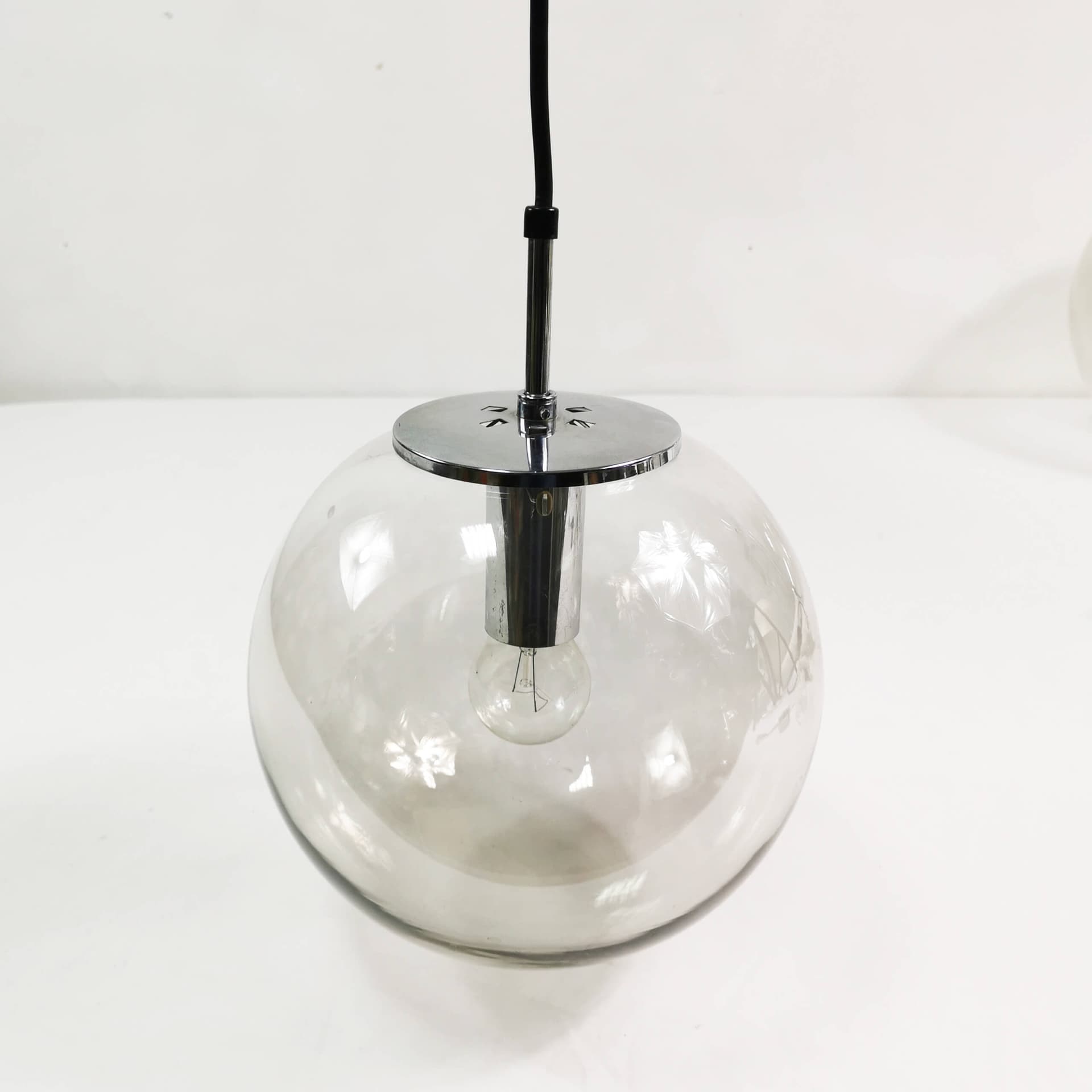 Pendant Lamp Globe, transparent glass shade, chrome steel, Germany, 1970s, 28 cm - 361720