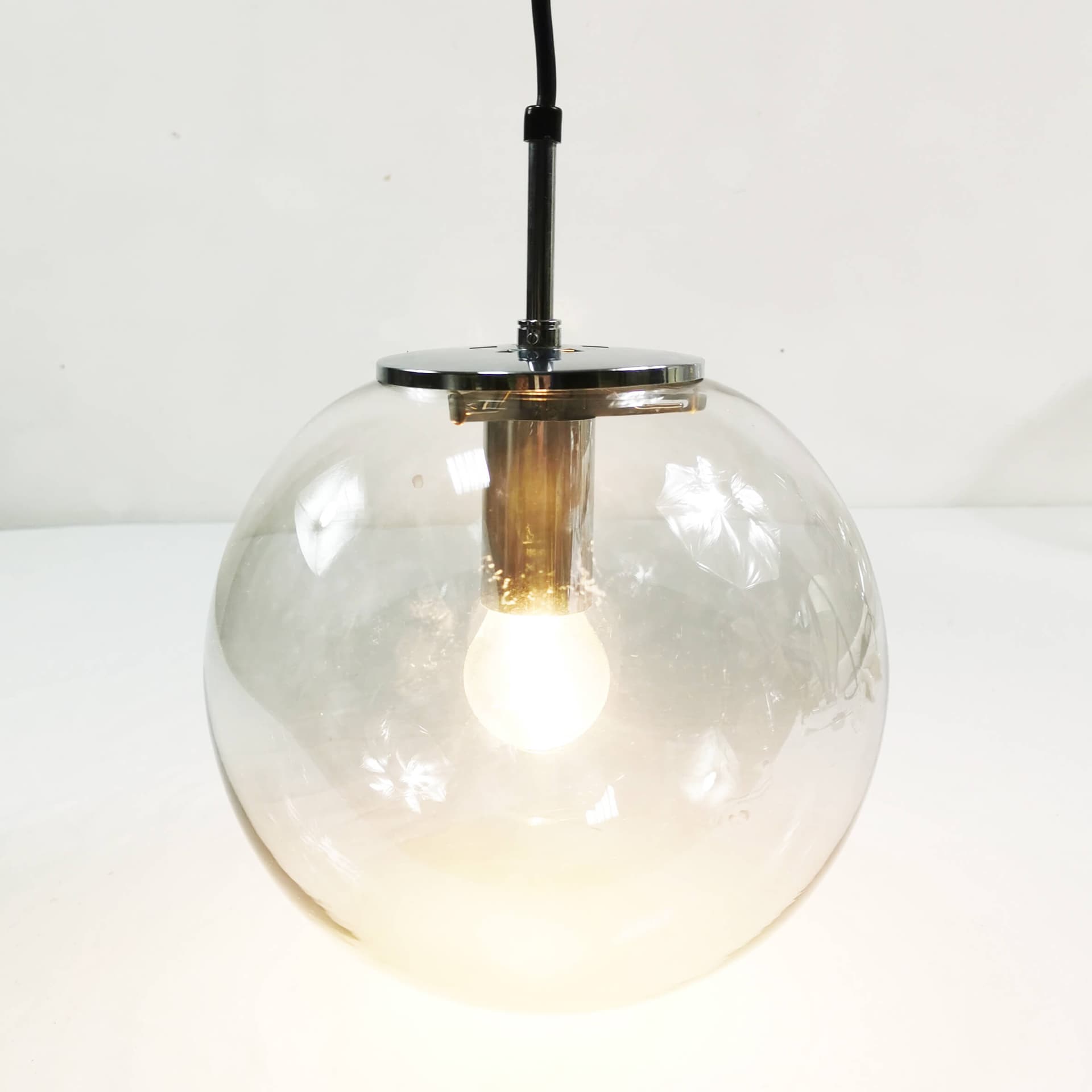 Pendant Lamp Globe, transparent glass shade, chrome steel, Germany, 1970s, 28 cm - 361721
