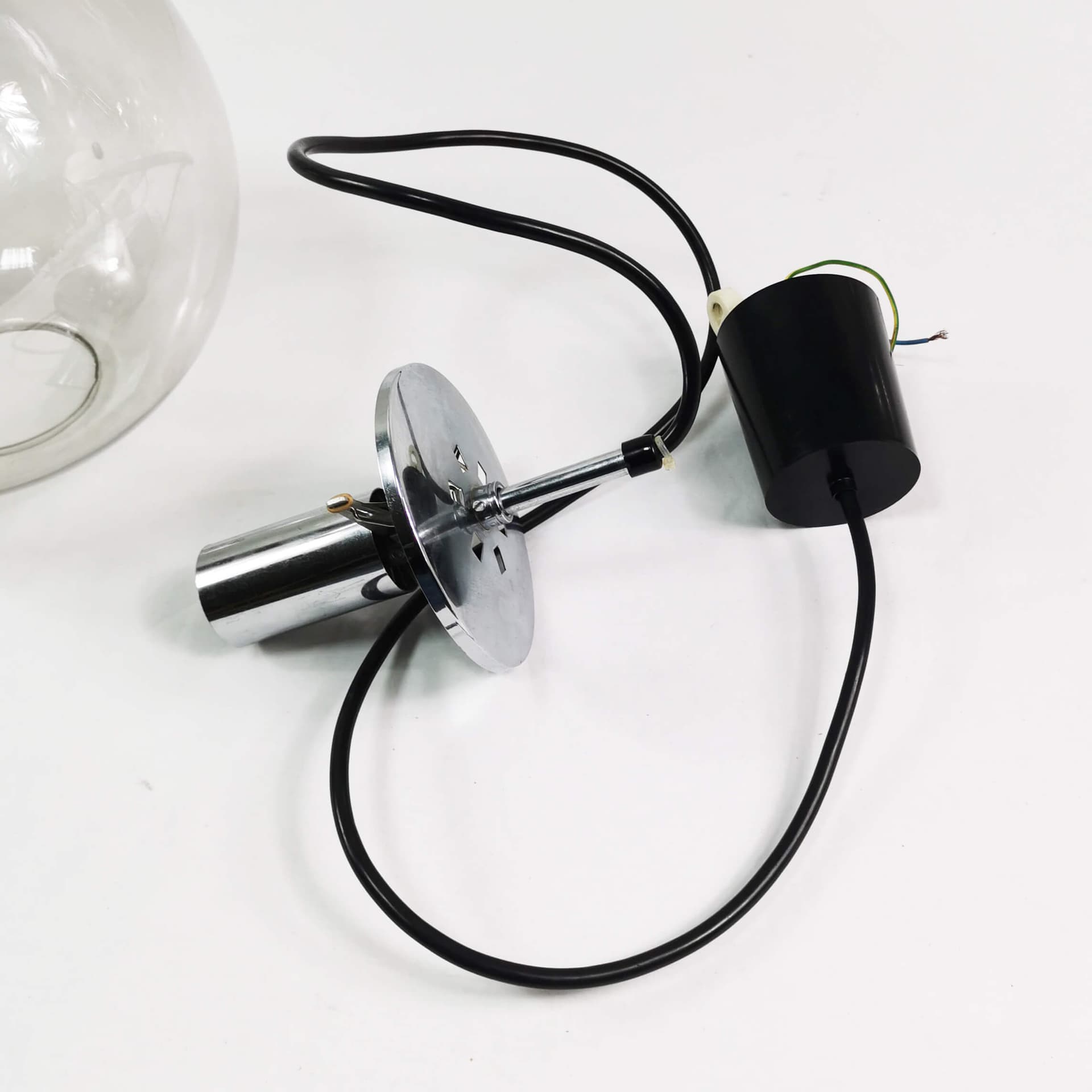 Pendant Lamp Globe, transparent glass shade, chrome steel, Germany, 1970s, 28 cm - 361725