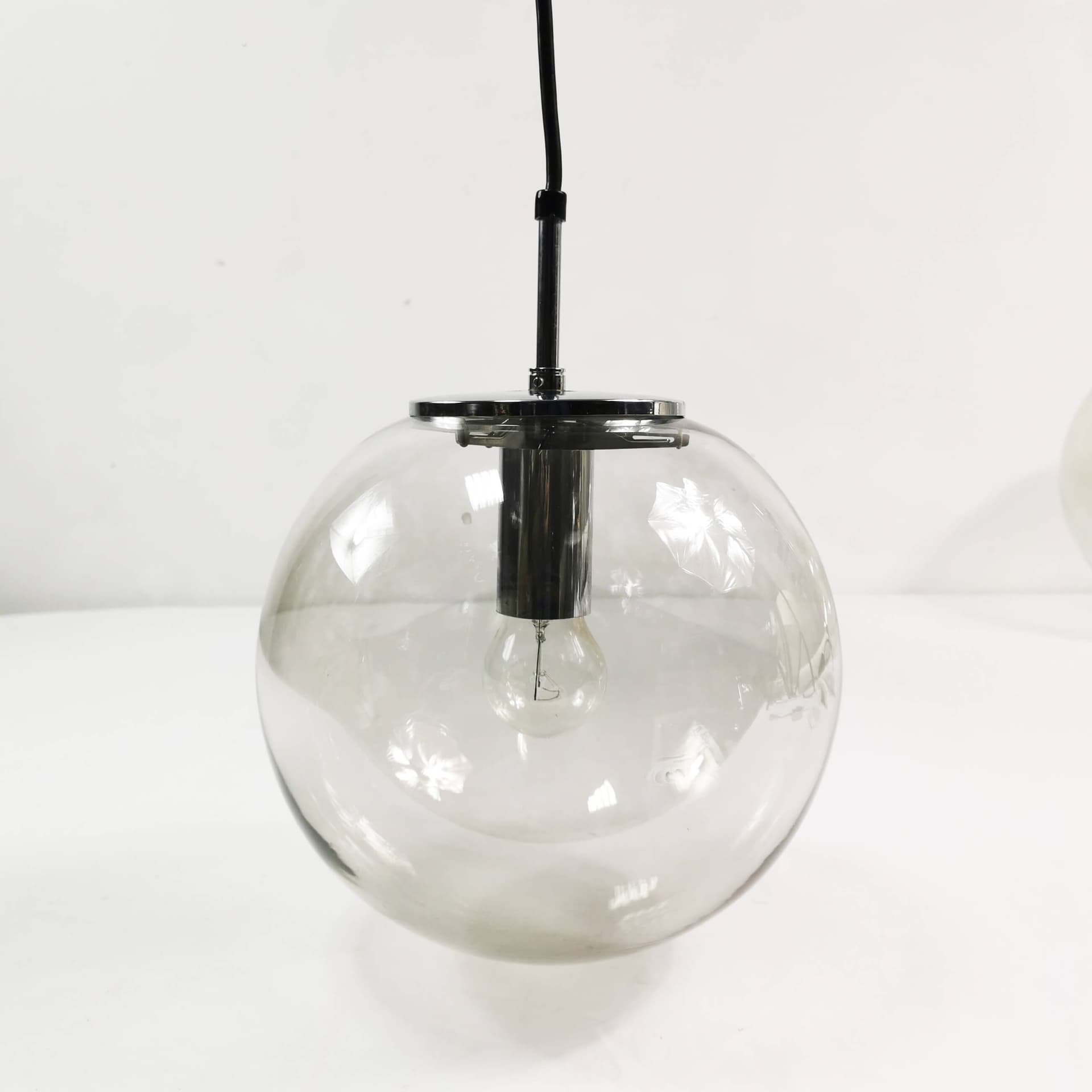 Pendant Lamp Globe, transparent glass shade, chrome steel, Germany, 1970s, 28 cm - 361719