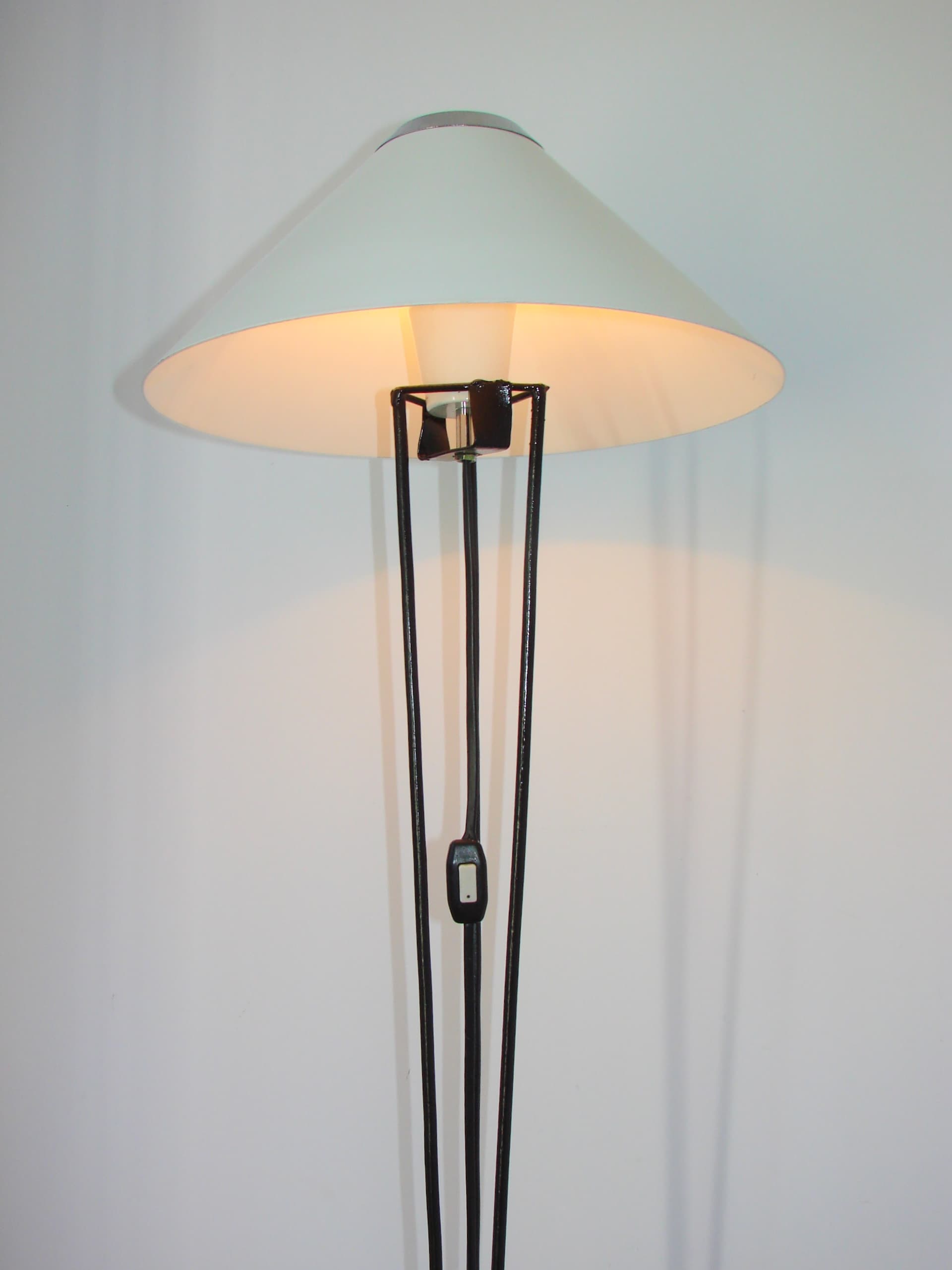Floor lamp, black metal, white glass shade, Poland, 1970s. - 361944