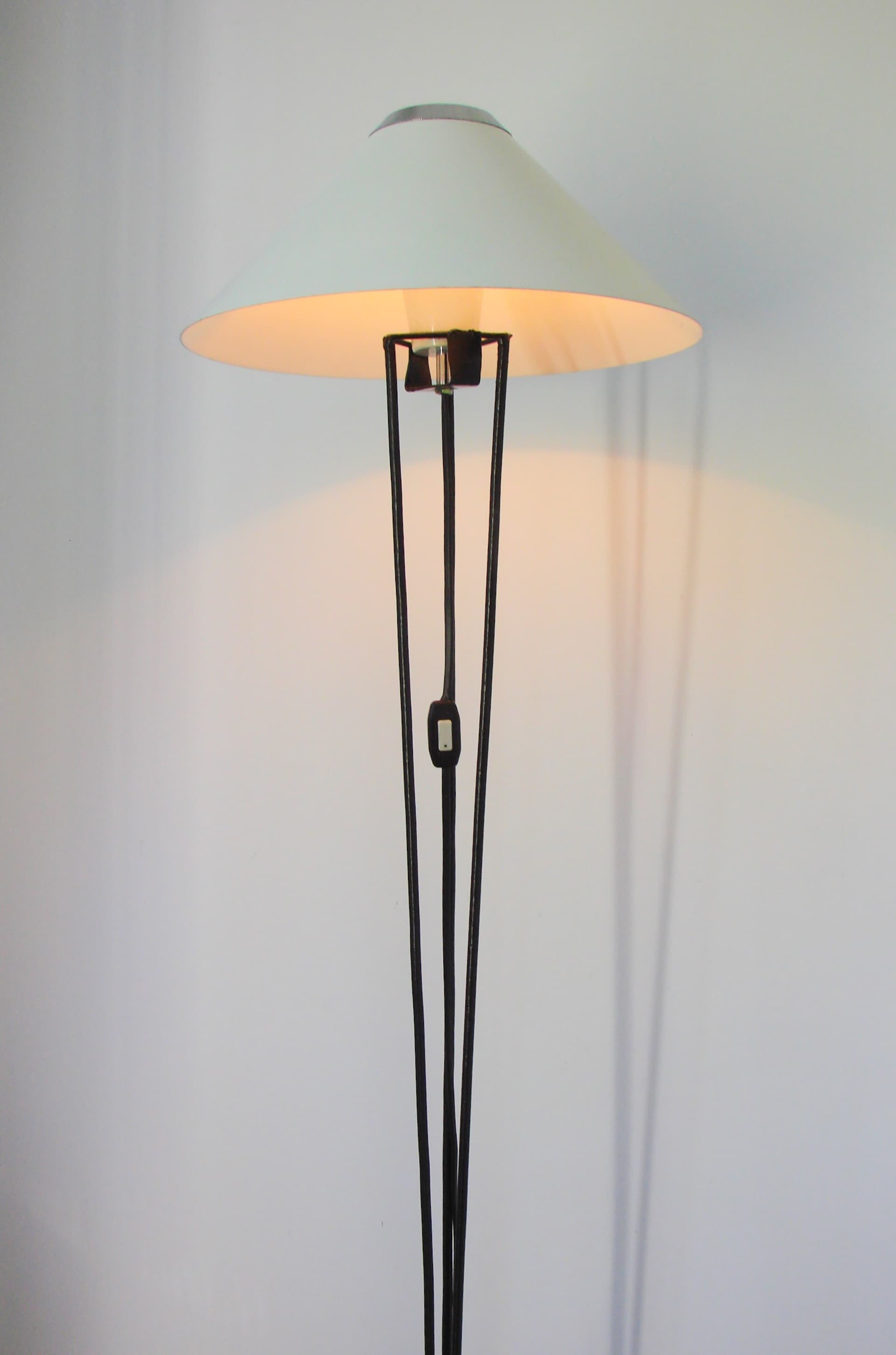Floor lamp, black metal, white glass shade, Poland, 1970s. - 361945