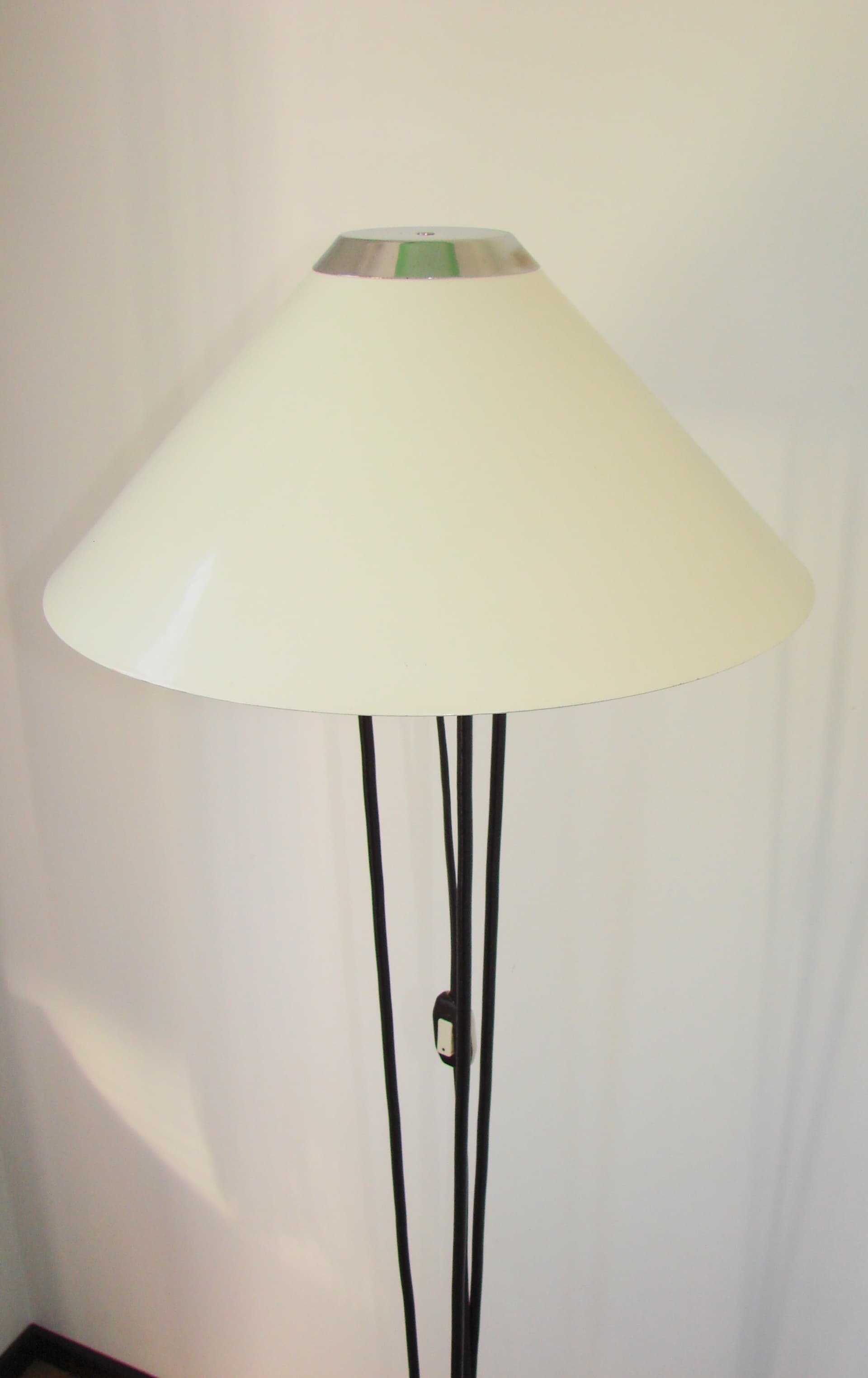 Floor lamp, black metal, white glass shade, Poland, 1970s. - 361939