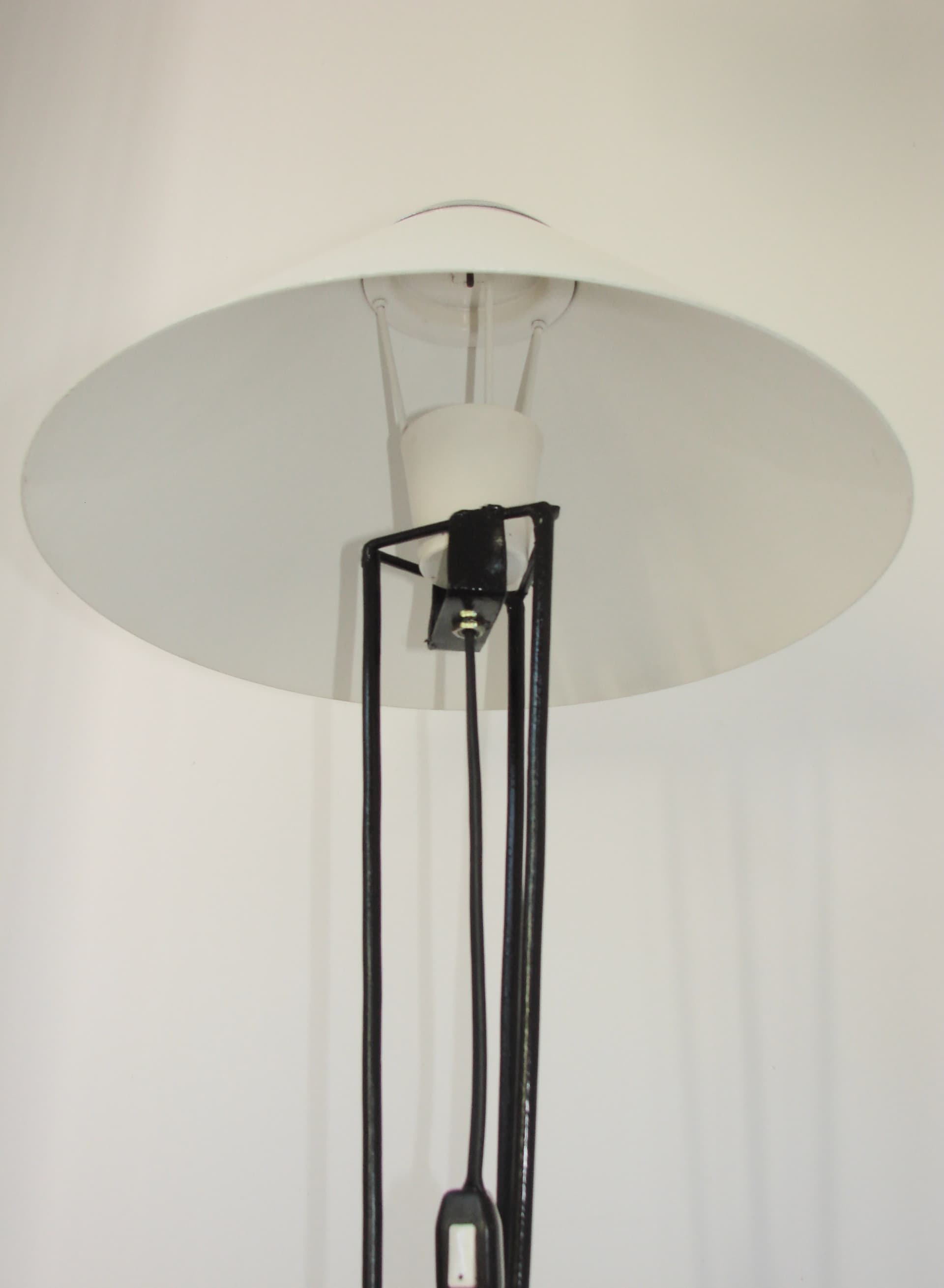 Floor lamp, black metal, white glass shade, Poland, 1970s. - 361941