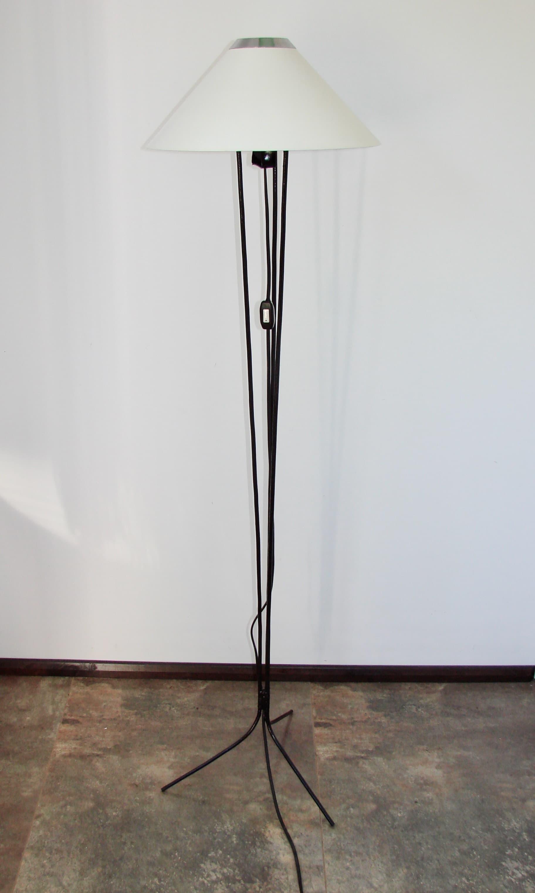 Floor lamp, black metal, white glass shade, Poland, 1970s. - 361938