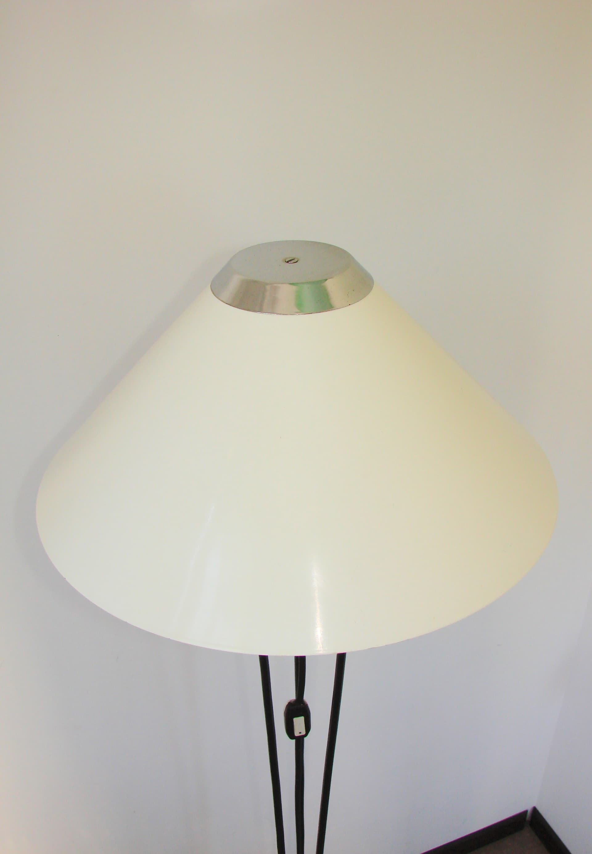 Floor lamp, black metal, white glass shade, Poland, 1970s. - 361940
