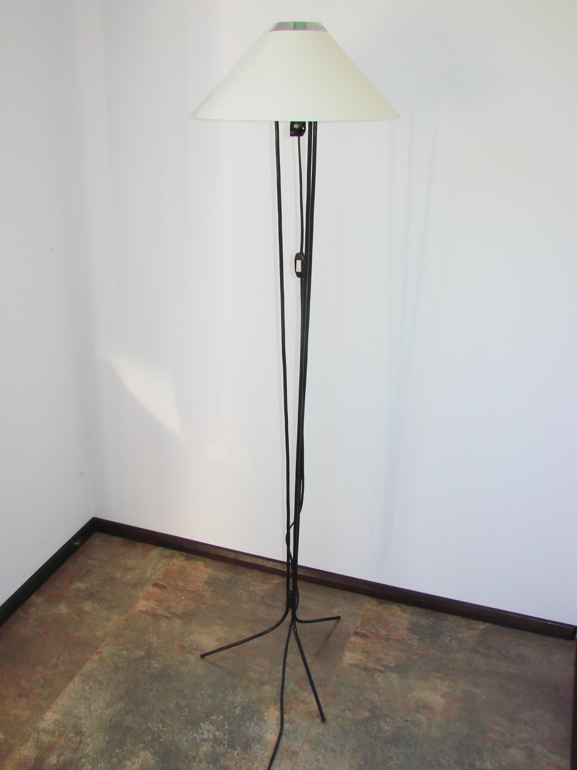 Floor lamp, black metal, white glass shade, Poland, 1970s. - 361943