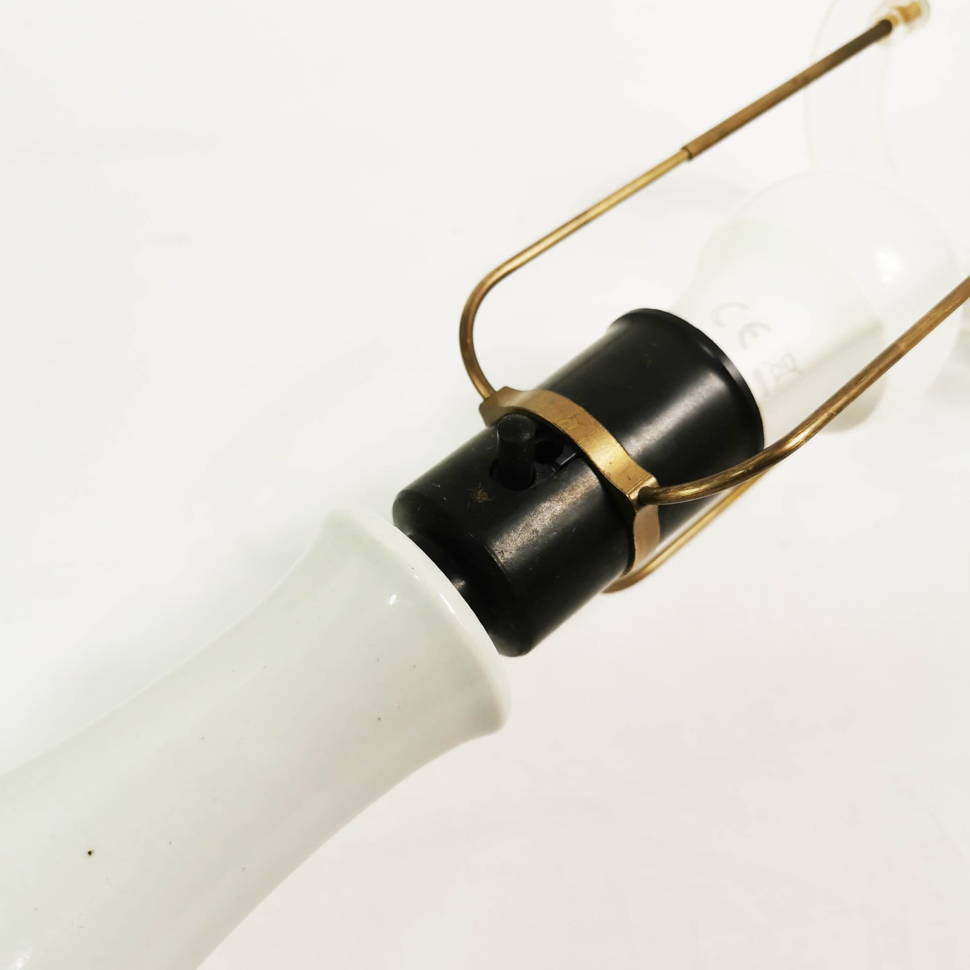 Table Lamp Mid Century, beige brown ceramic, cream fabric, Denmark, 1960s - 361971