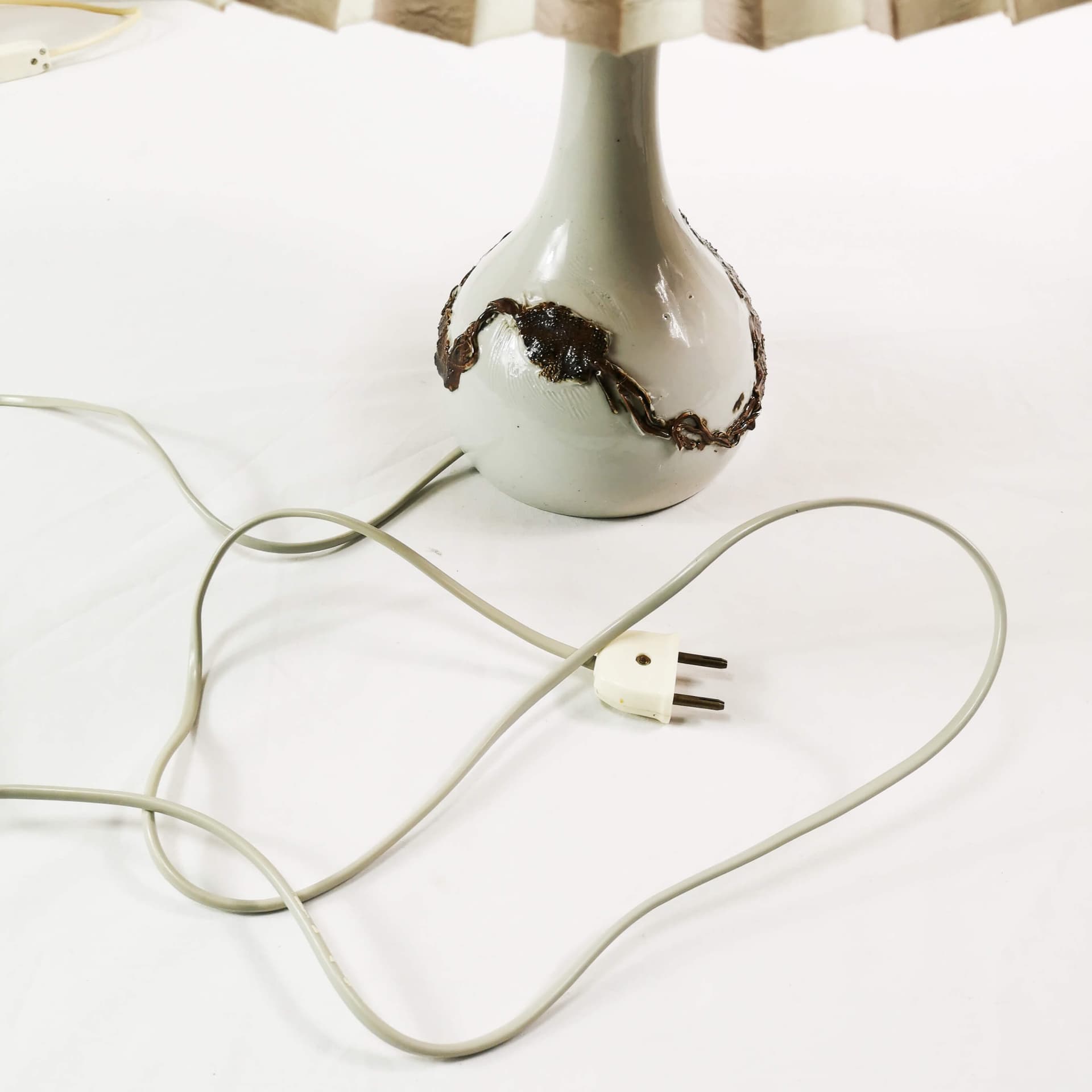 Table Lamp Mid Century, beige brown ceramic, cream fabric, Denmark, 1960s - 361973