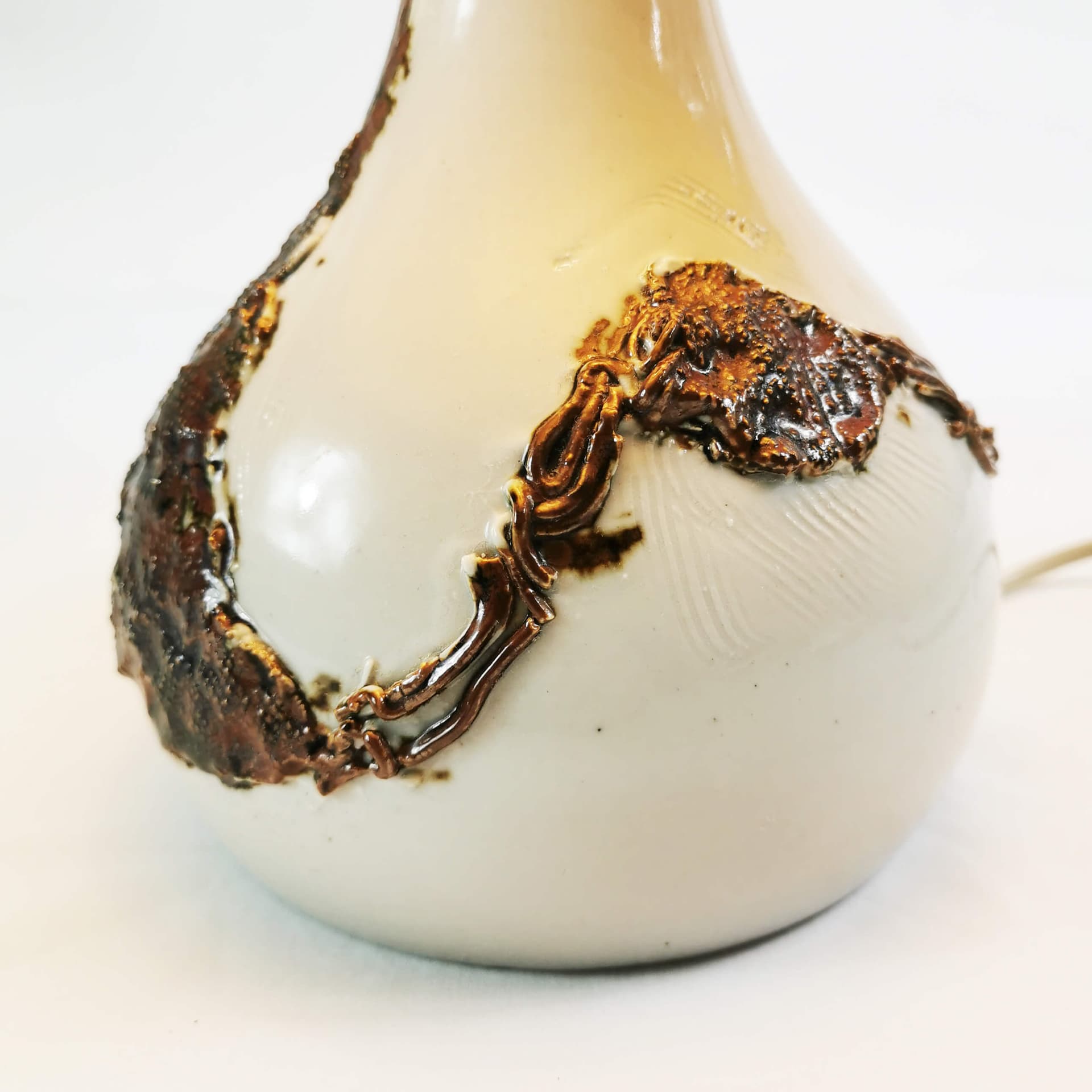 Table Lamp Mid Century, beige brown ceramic, cream fabric, Denmark, 1960s - 361974