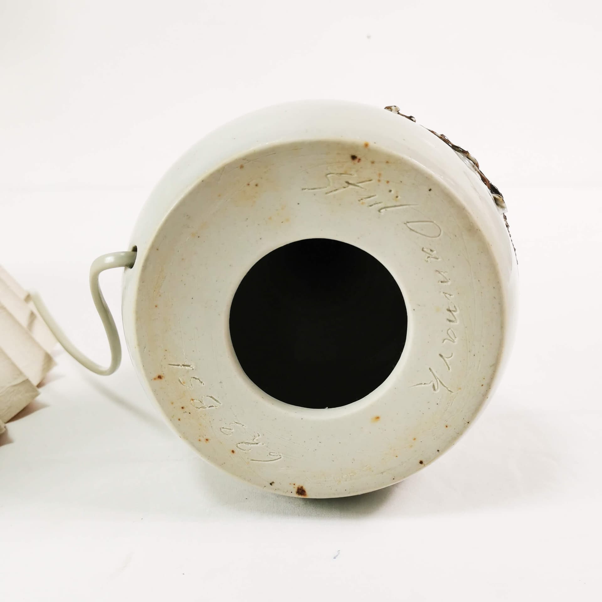 Table Lamp Mid Century, beige brown ceramic, cream fabric, Denmark, 1960s - 361977
