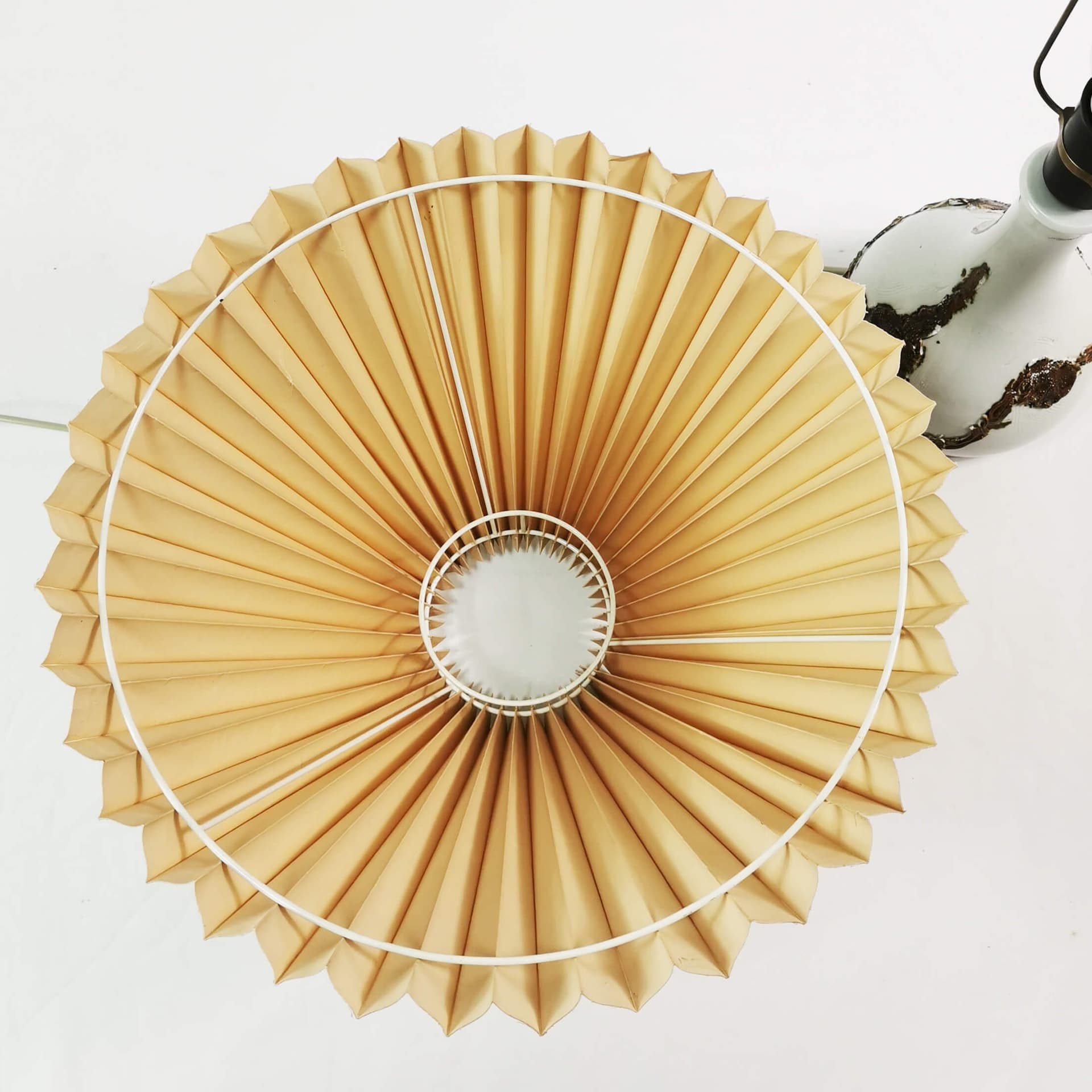 Table Lamp Mid Century, beige brown ceramic, cream fabric, Denmark, 1960s - 361976