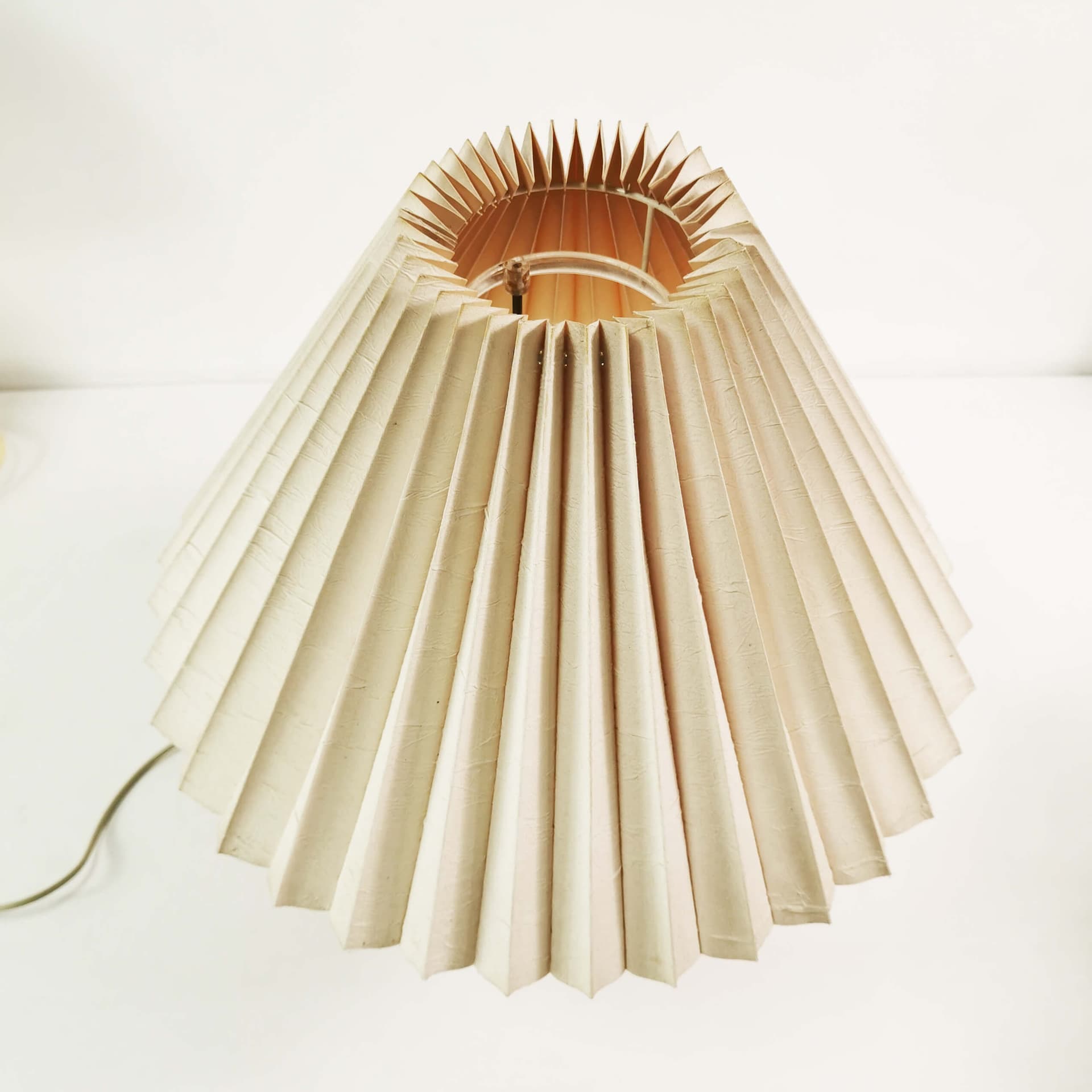 Table Lamp Mid Century, beige brown ceramic, cream fabric, Denmark, 1960s - 361975