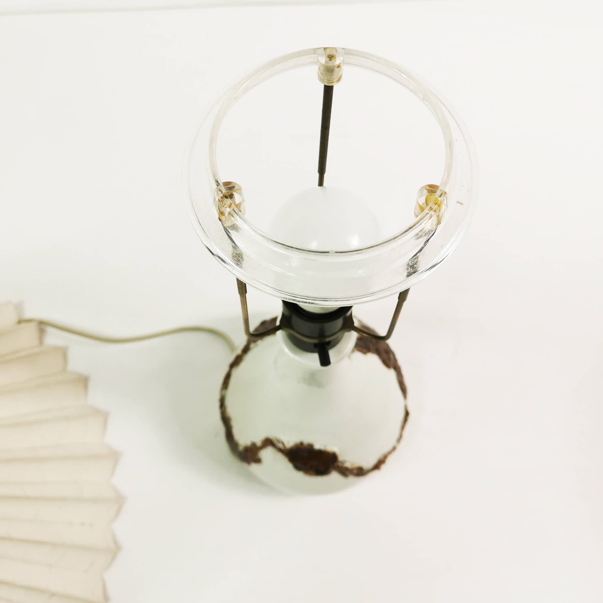 Table Lamp Mid Century, beige brown ceramic, cream fabric, Denmark, 1960s - 361969