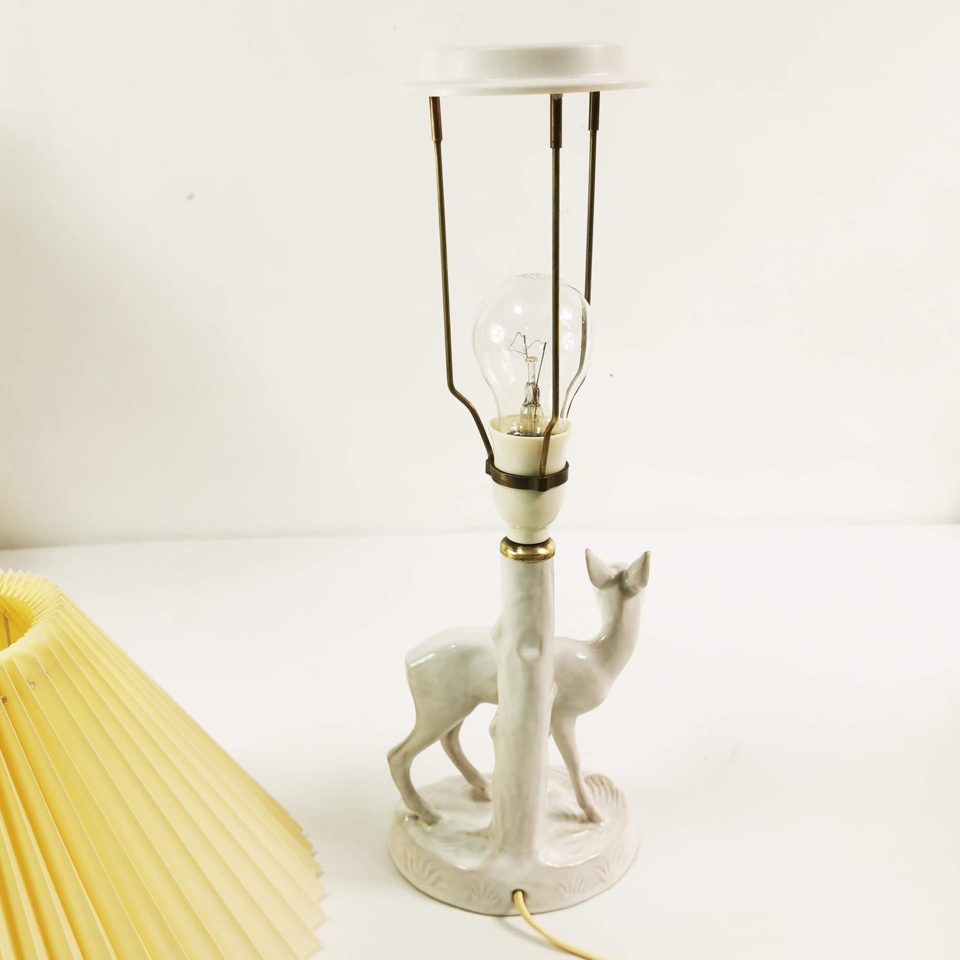 Table Lamp Art Deco, white ceramic, beige plastic shade, Denmark, 1960s - 361989