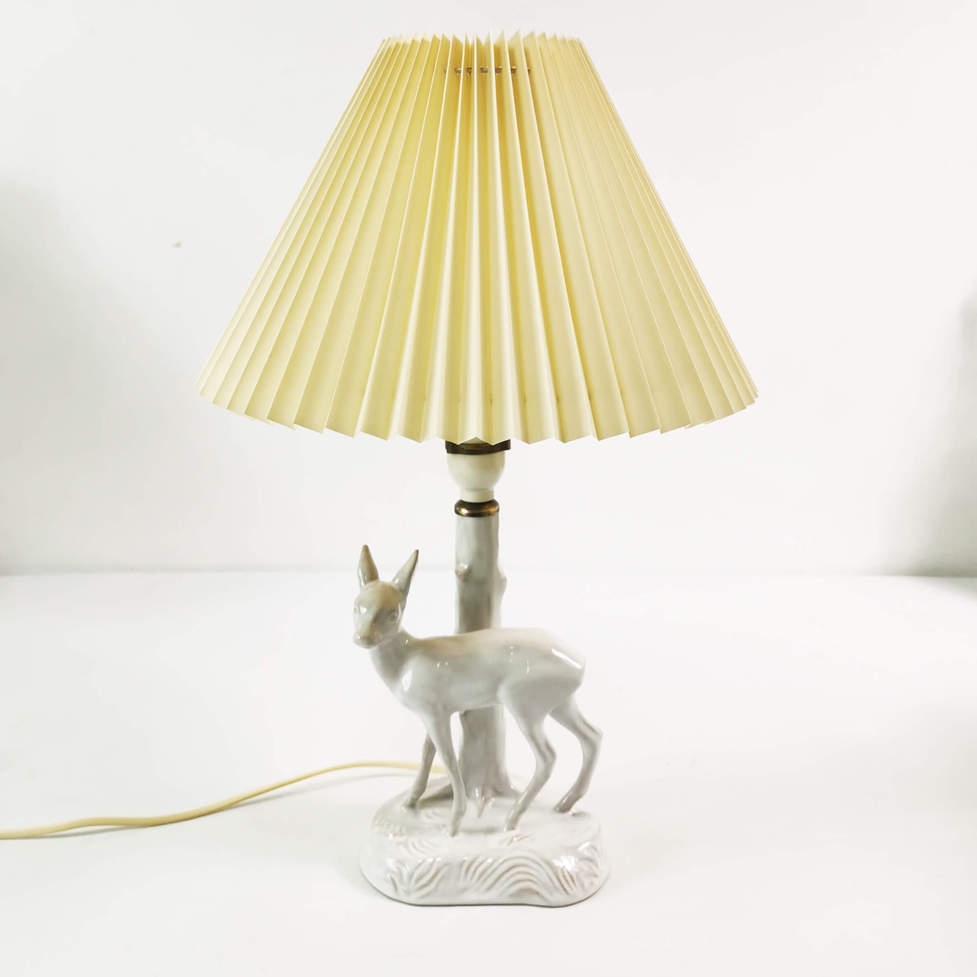 Table Lamp Art Deco, white ceramic, beige plastic shade, Denmark, 1960s - 361986