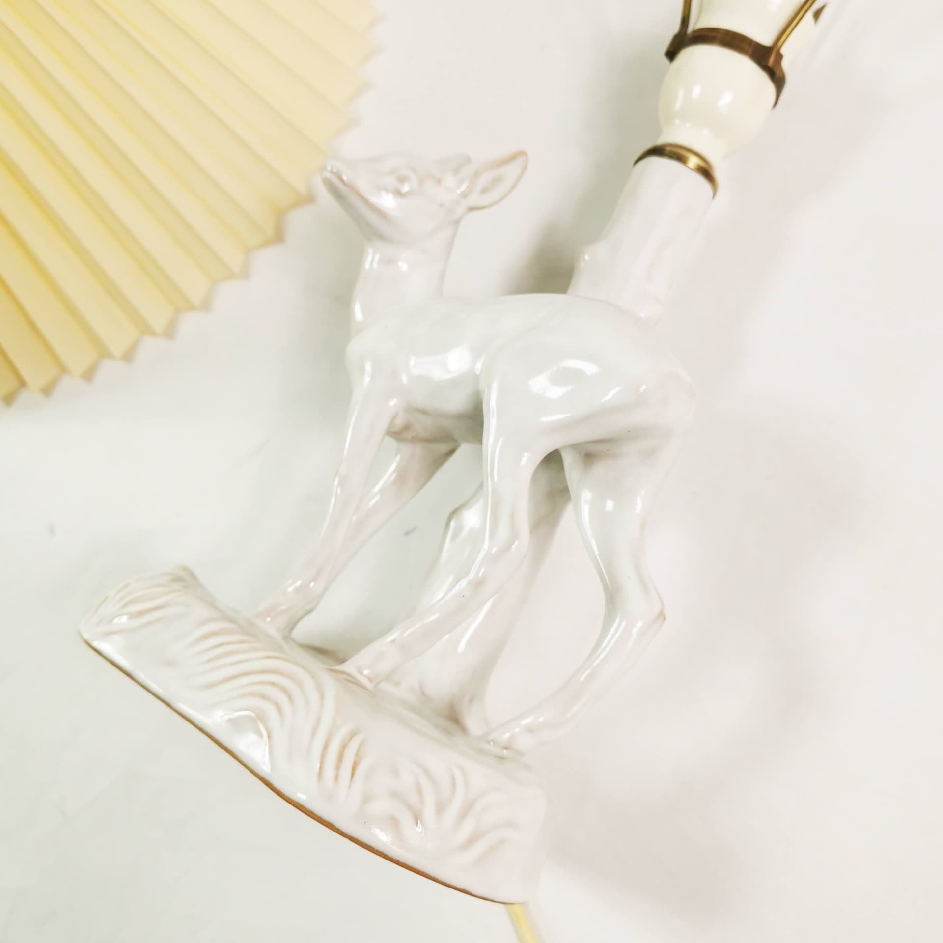 Table Lamp Art Deco, white ceramic, beige plastic shade, Denmark, 1960s - 361992
