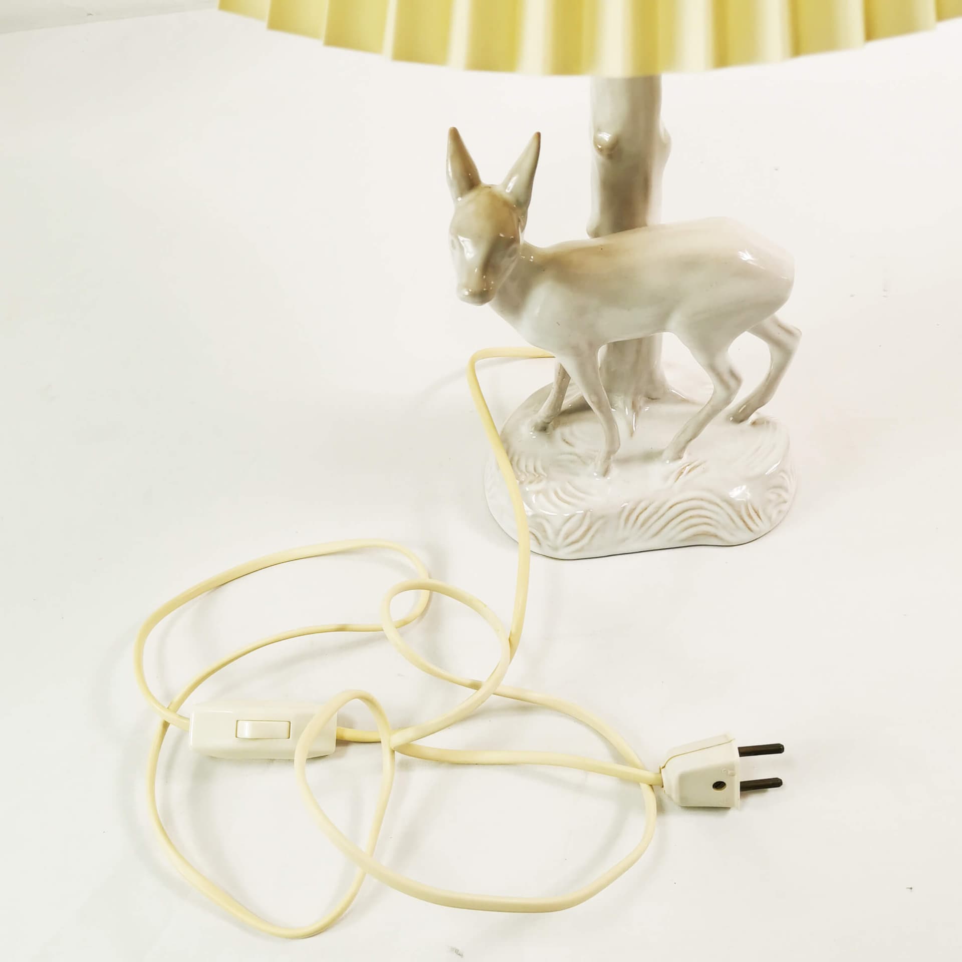 Table Lamp Art Deco, white ceramic, beige plastic shade, Denmark, 1960s - 361993