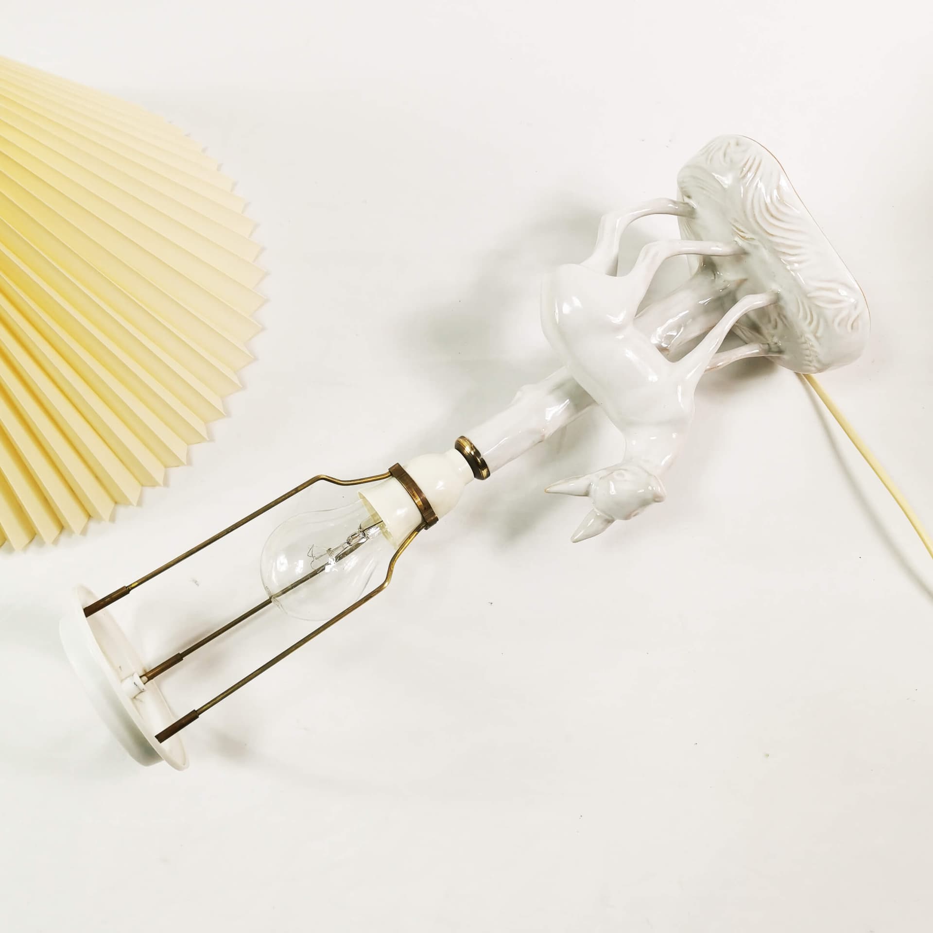 Table Lamp Art Deco, white ceramic, beige plastic shade, Denmark, 1960s - 361991