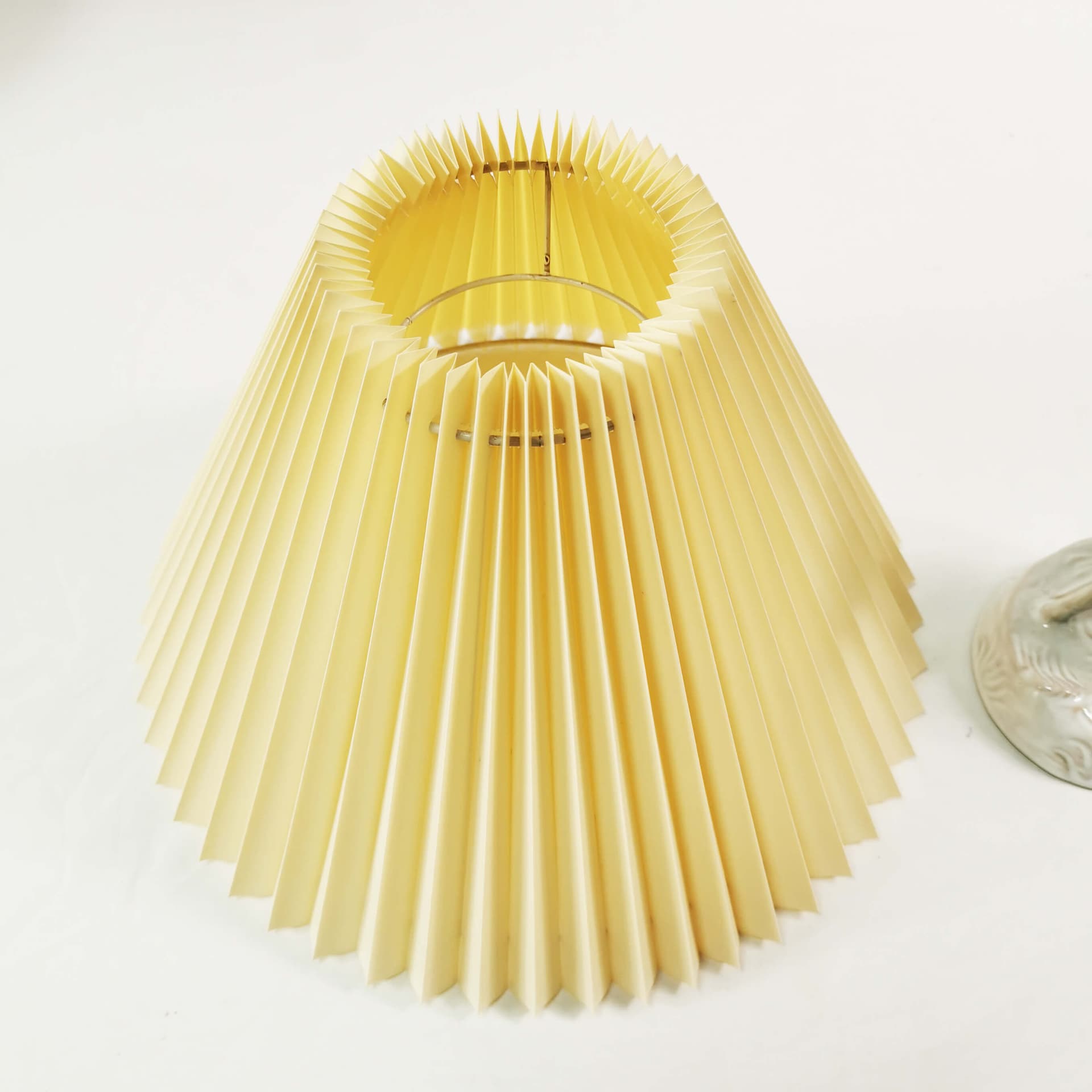 Table Lamp Art Deco, white ceramic, beige plastic shade, Denmark, 1960s - 361995