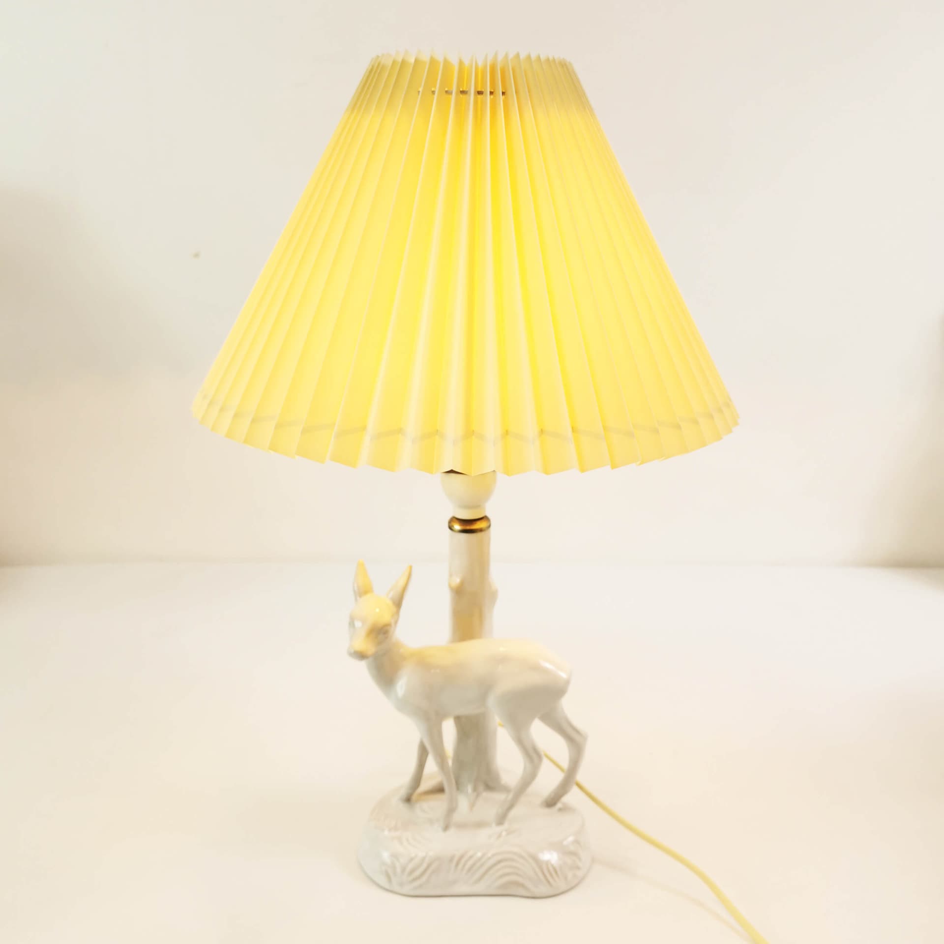 Table Lamp Art Deco, white ceramic, beige plastic shade, Denmark, 1960s - 361987