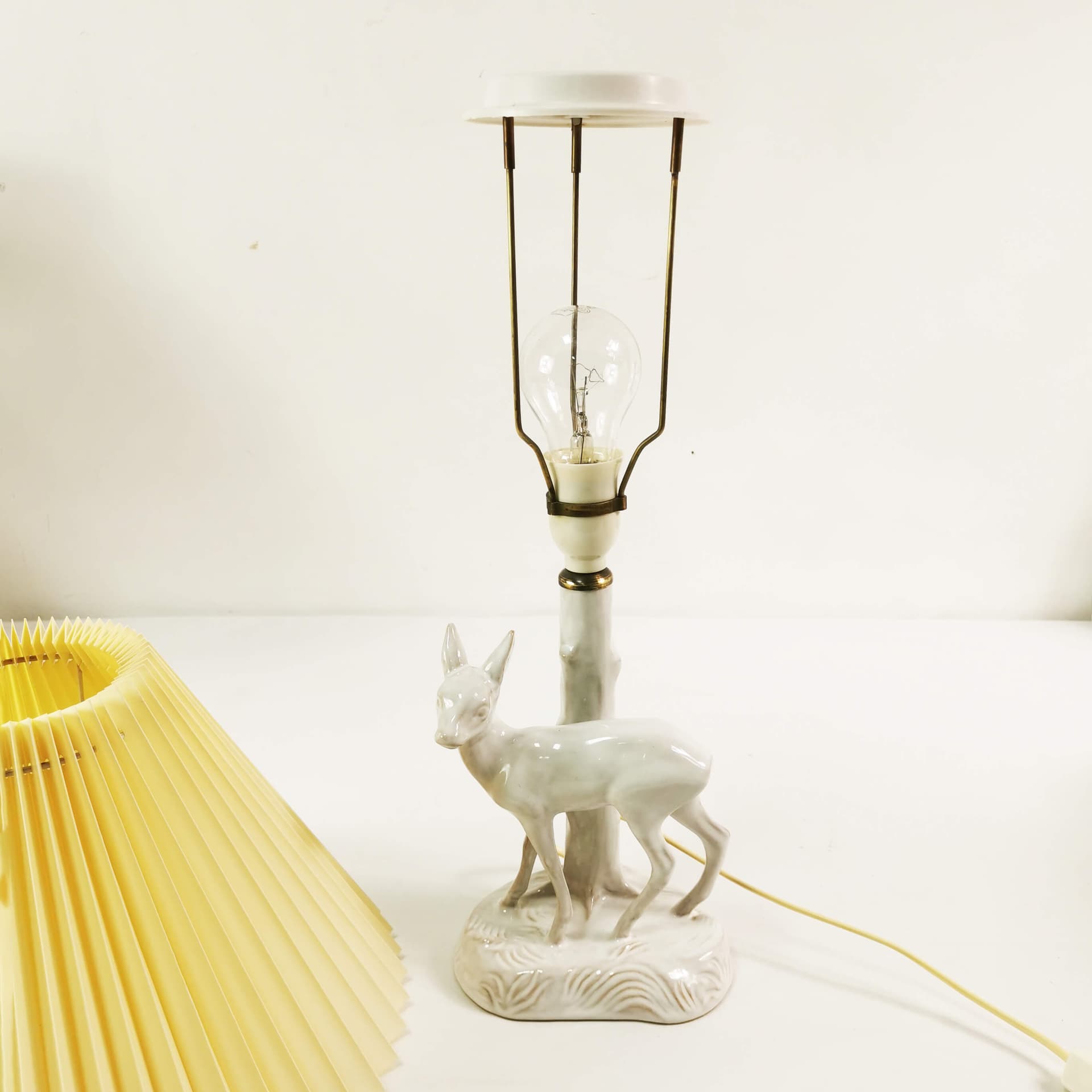 Table Lamp Art Deco, white ceramic, beige plastic shade, Denmark, 1960s - 361988