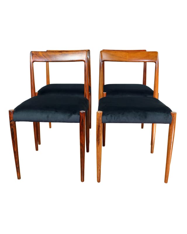 Set of four chairs, black velvet, walnut, Germany, 1970s. - DIMENSION