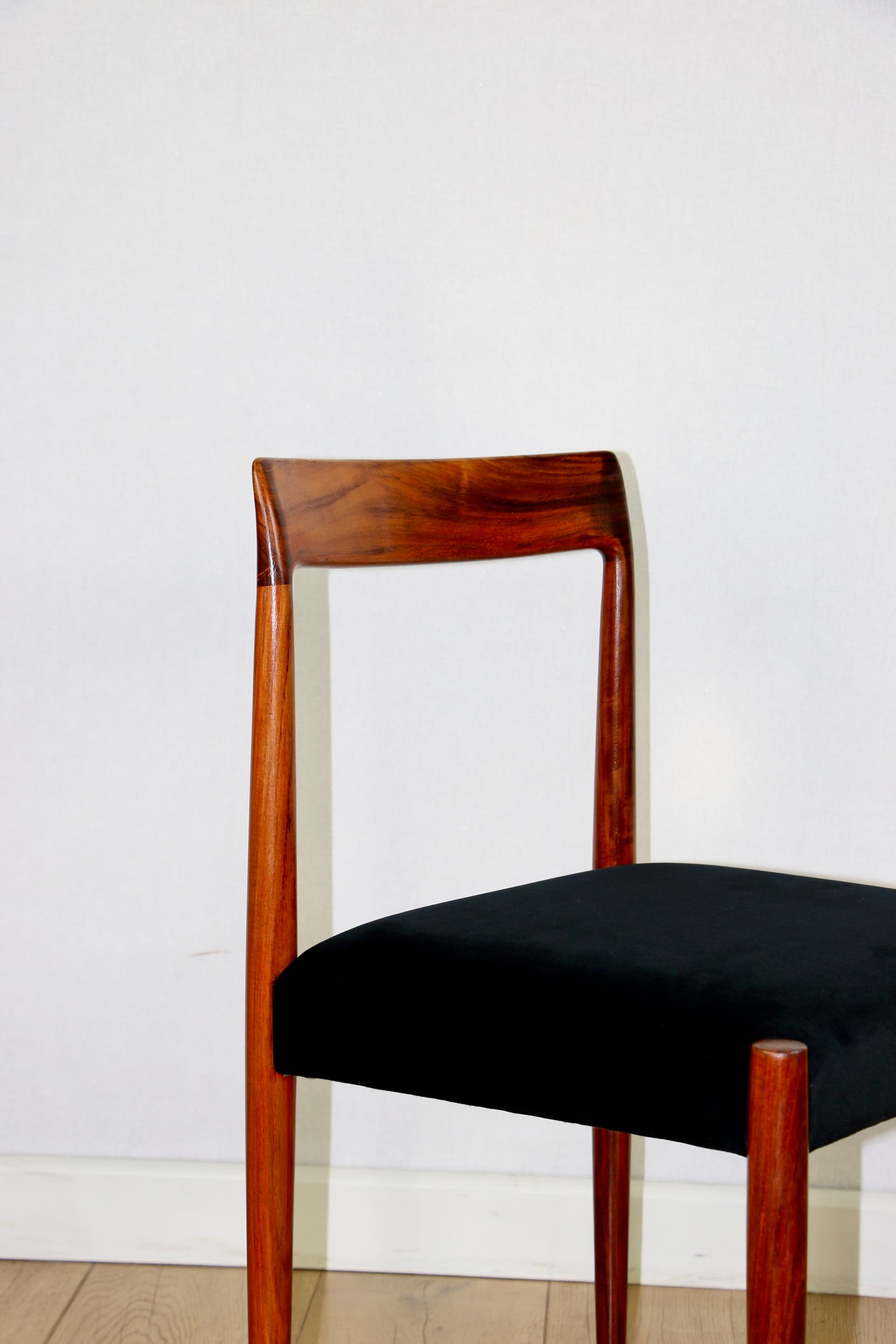 Set of four chairs, black velvet, walnut, Germany, 1970s. - 362007