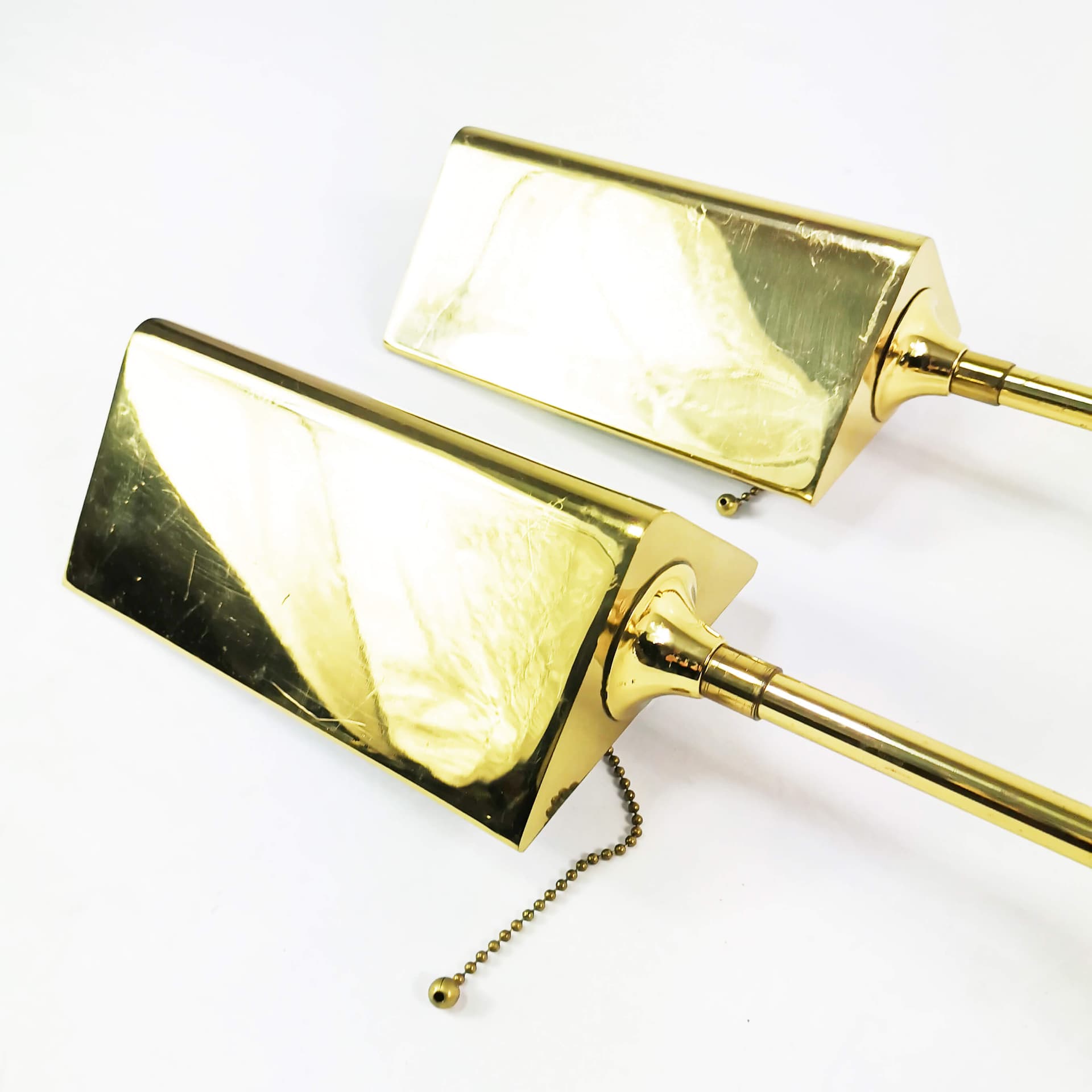 Pair of modernist wall lamps, gold metal, brass, Baulmann Leuchten, Germany, 1970s - 362023