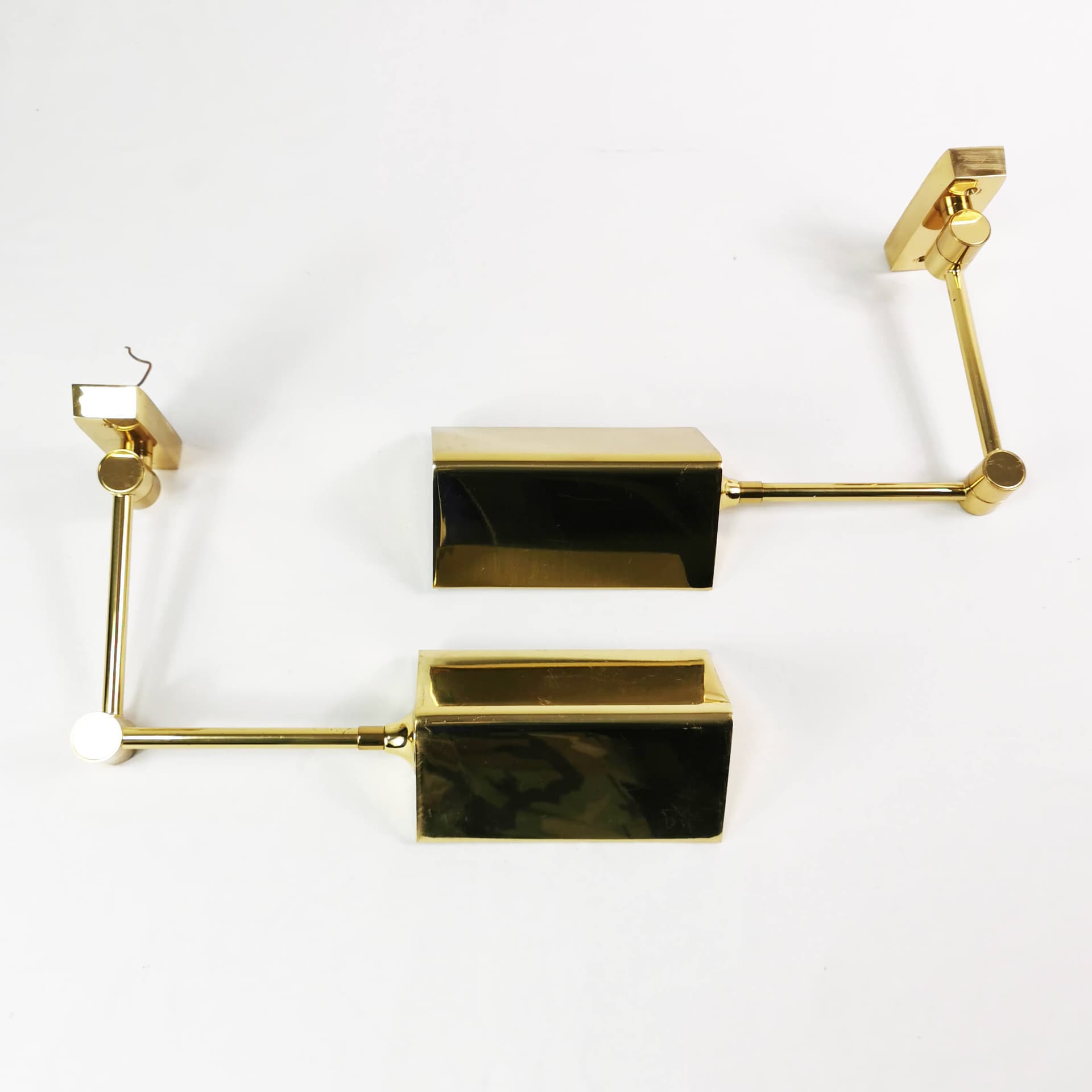 Pair of modernist wall lamps, gold metal, brass, Baulmann Leuchten, Germany, 1970s - 362031