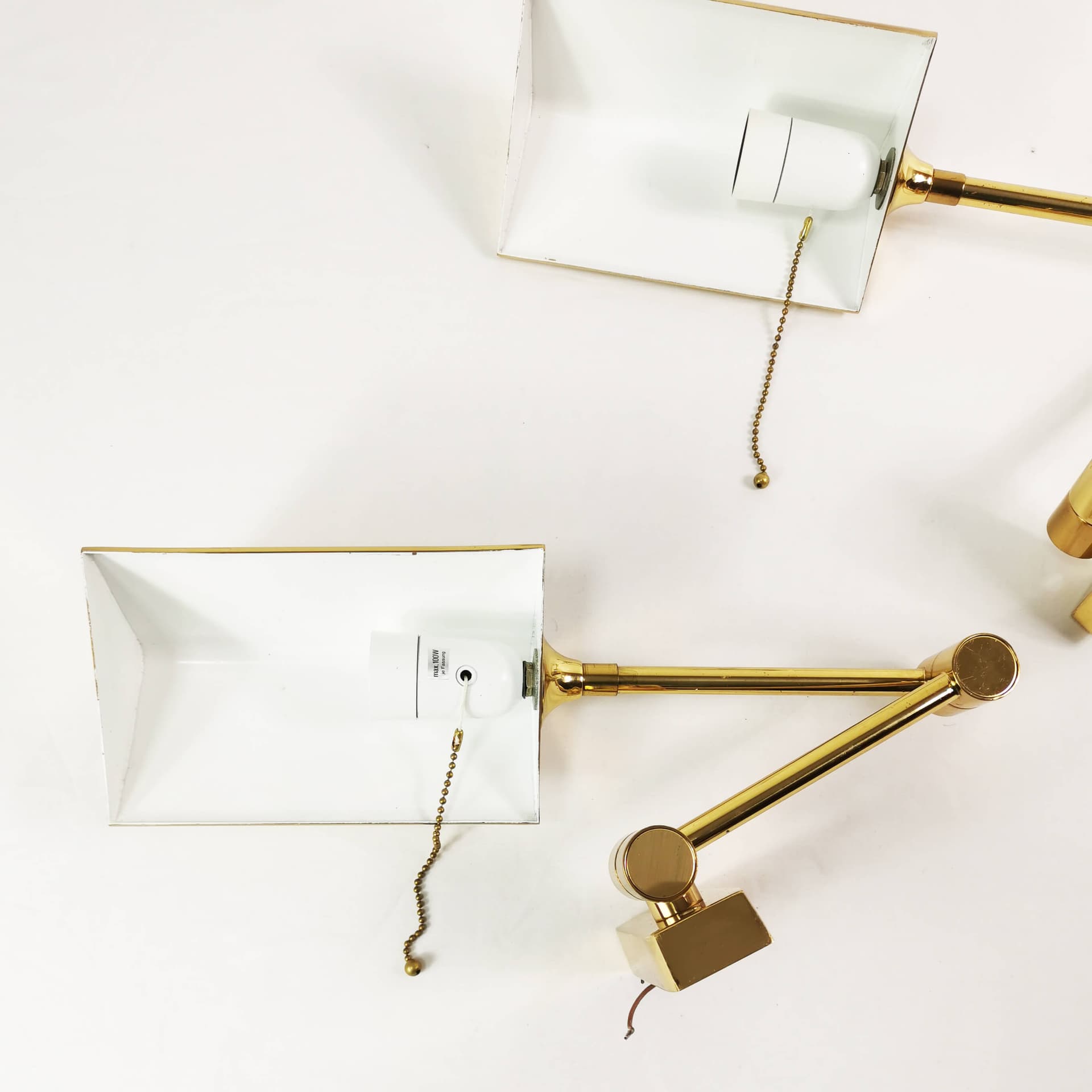 Pair of modernist wall lamps, gold metal, brass, Baulmann Leuchten, Germany, 1970s - 362027