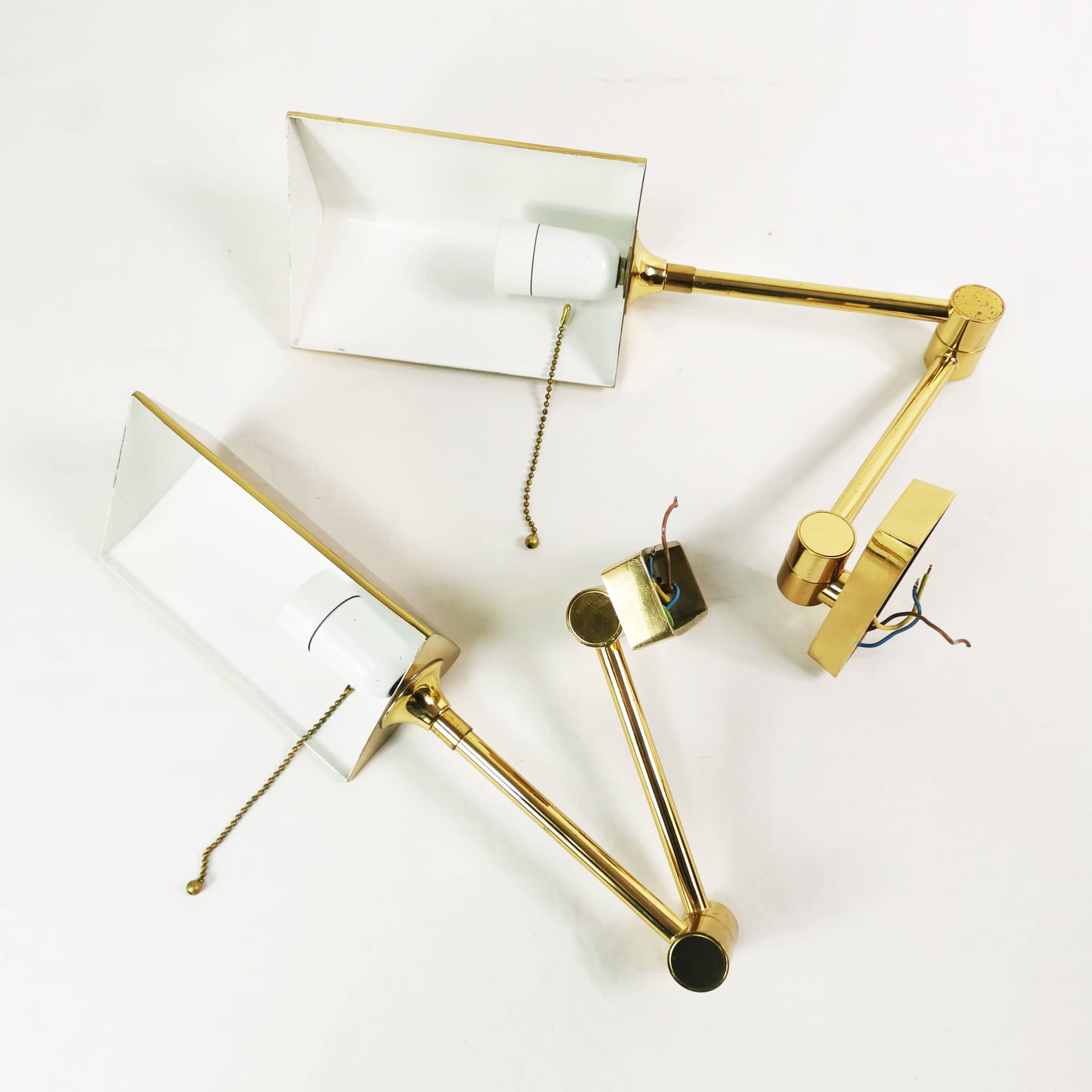 Pair of modernist wall lamps, gold metal, brass, Baulmann Leuchten, Germany, 1970s - 362026