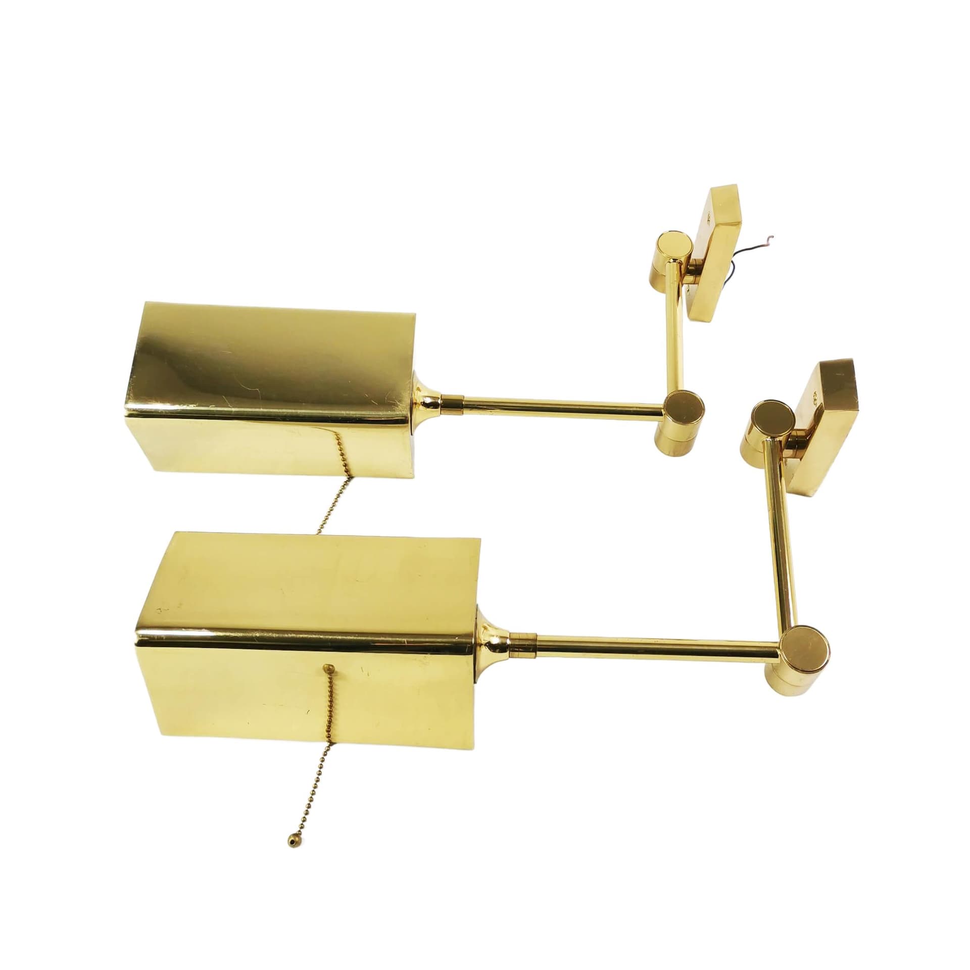 Pair of modernist wall lamps, gold metal, brass, Baulmann Leuchten, Germany, 1970s