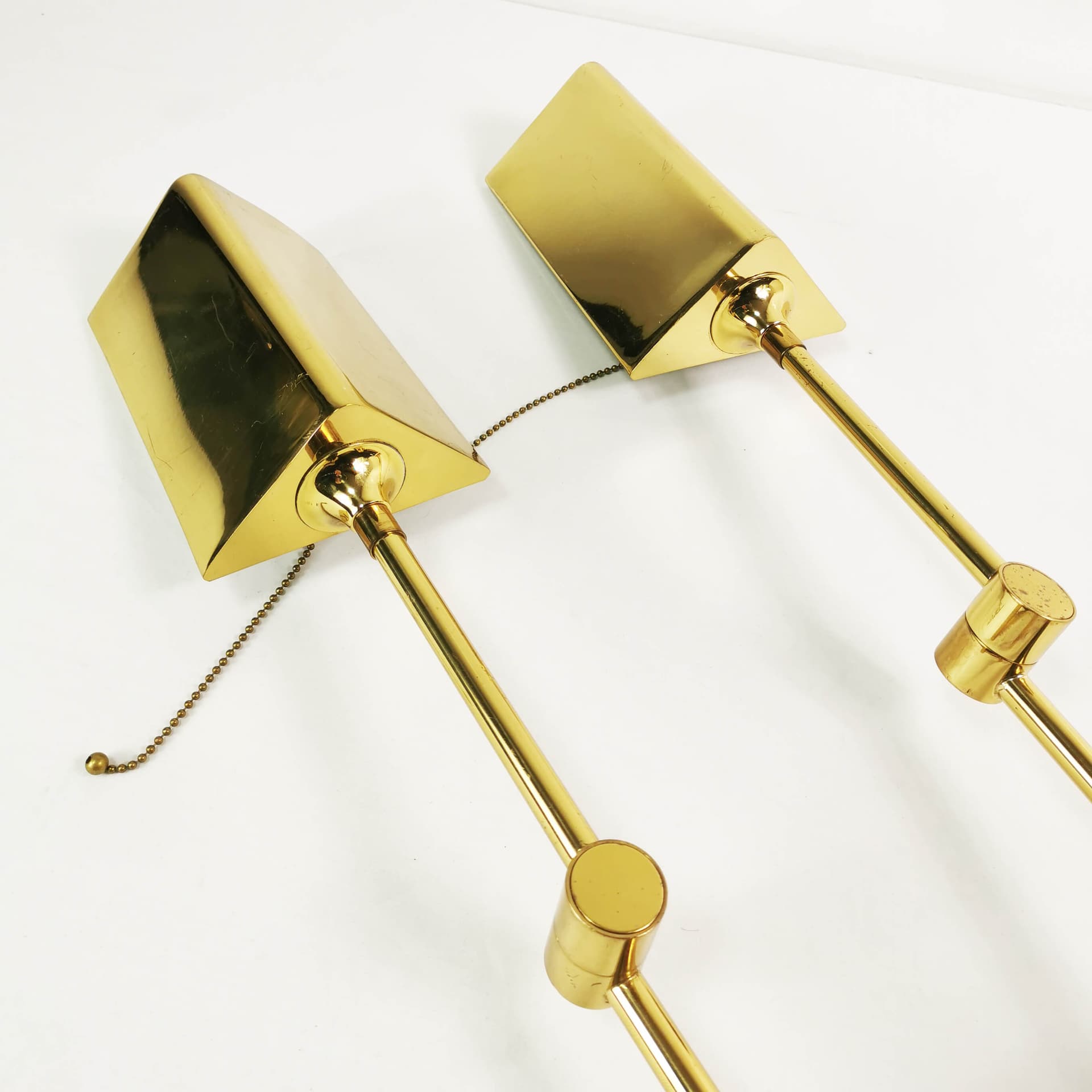 Pair of modernist wall lamps, gold metal, brass, Baulmann Leuchten, Germany, 1970s - 362024