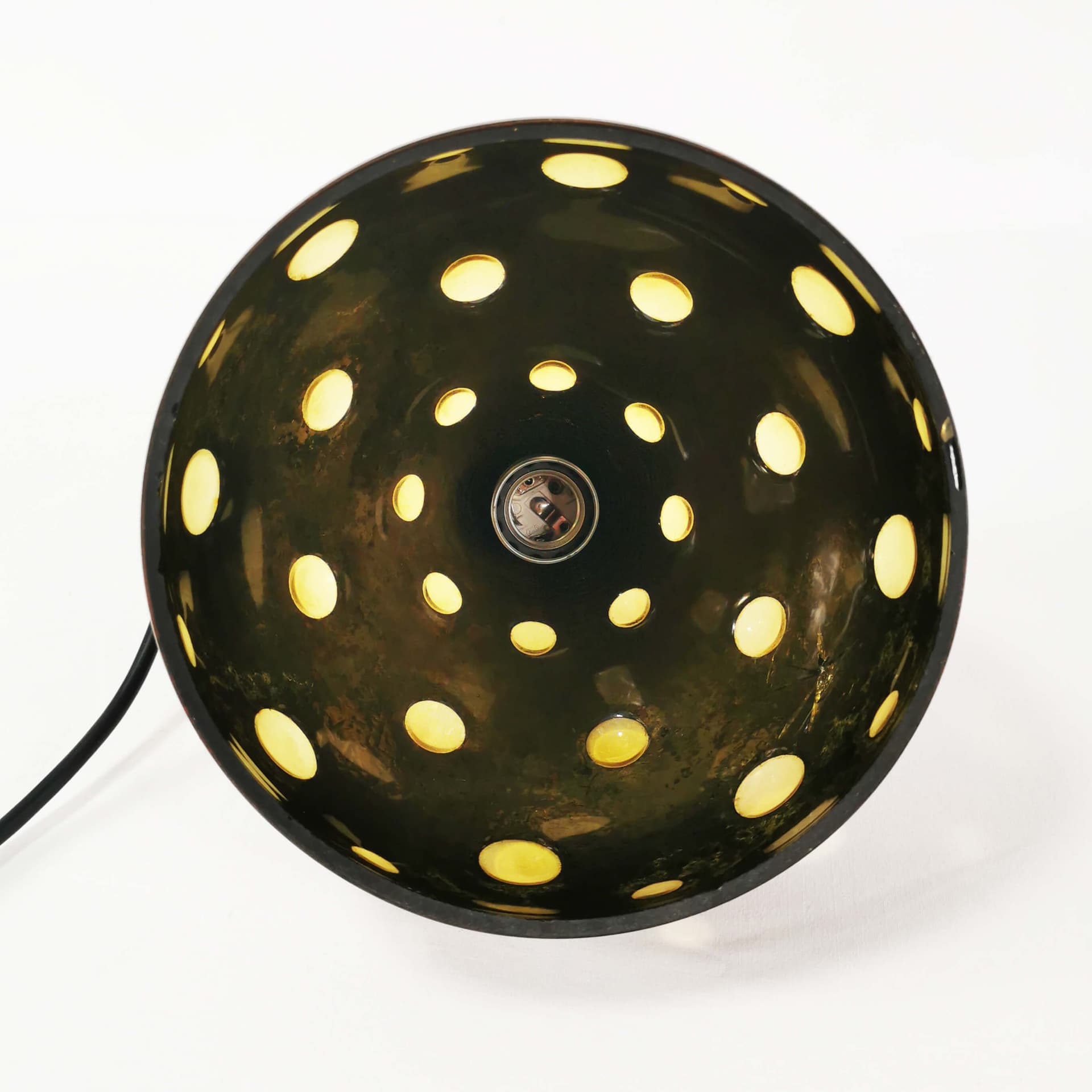 Pendant lamp, brown copper, yellow glass, by N. Still, Raak, Netherlands, 1960s. - 362063