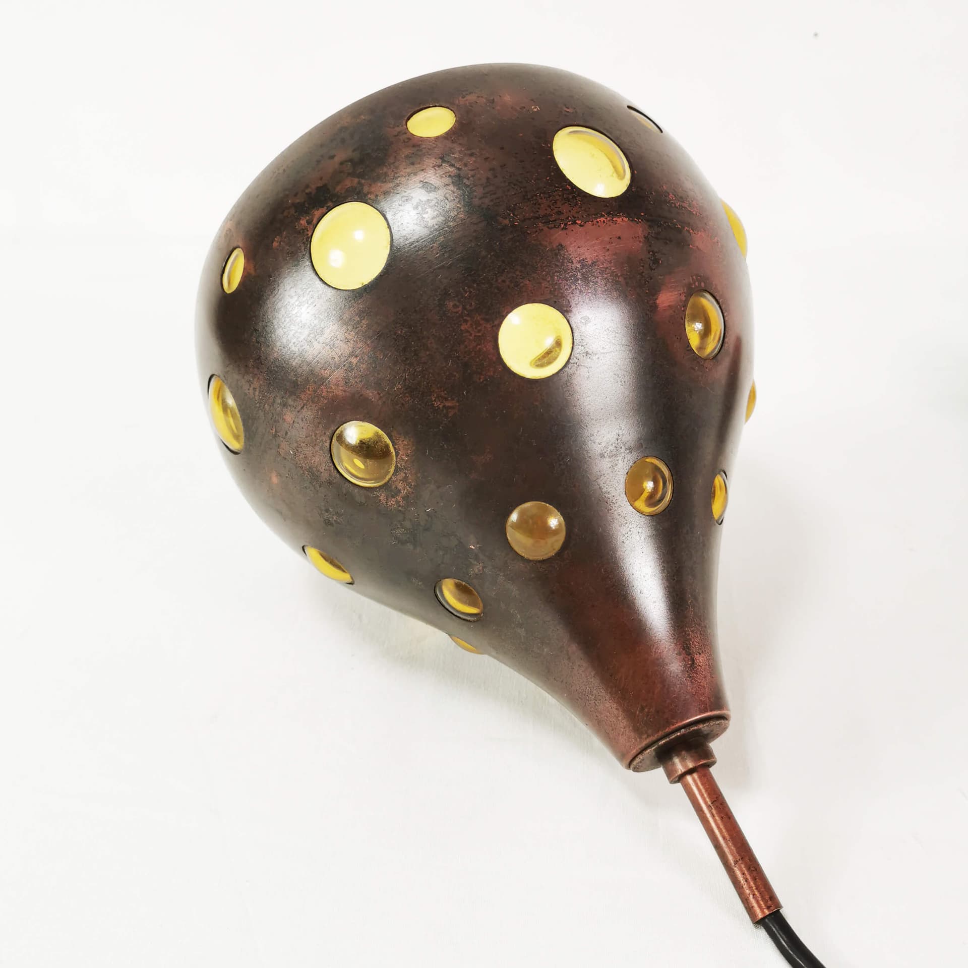 Pendant lamp, brown copper, yellow glass, by N. Still, Raak, Netherlands, 1960s. - 362061