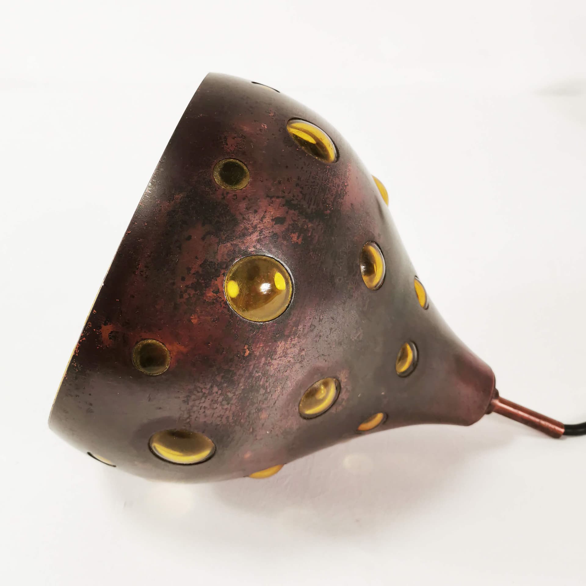 Pendant lamp, brown copper, yellow glass, by N. Still, Raak, Netherlands, 1960s. - 362060
