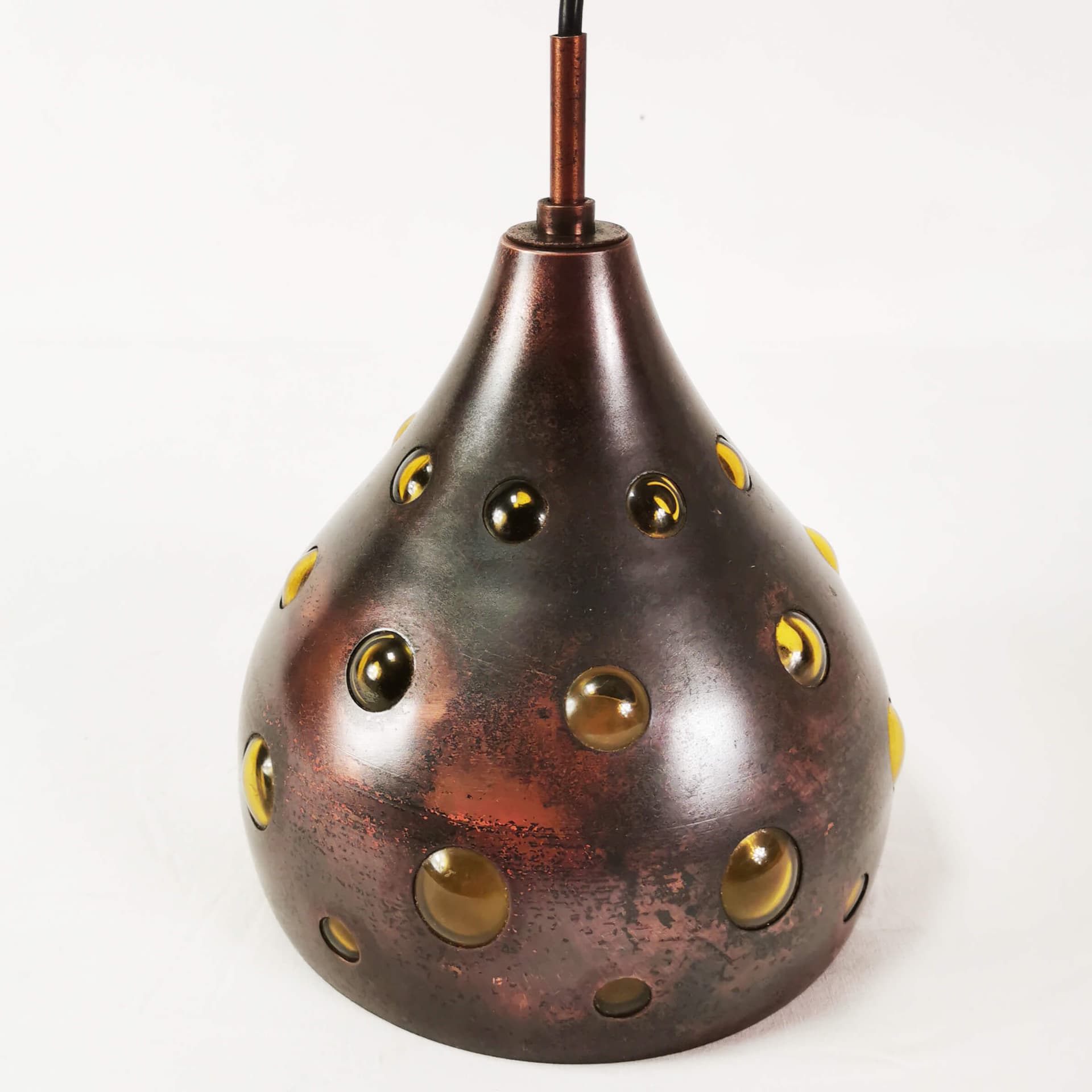 Pendant lamp, brown copper, yellow glass, by N. Still, Raak, Netherlands, 1960s. - 362057
