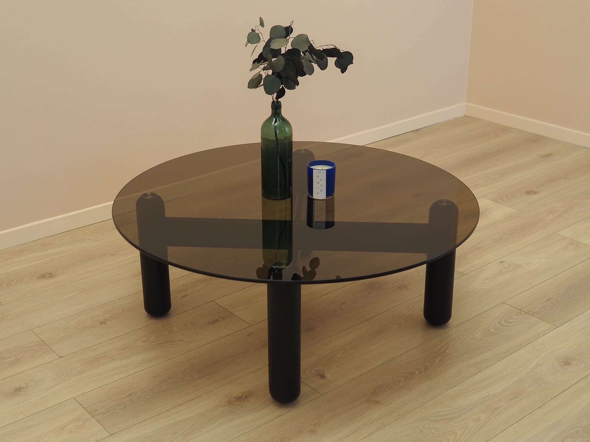 Coffee table, smoked glass, black wood, Italy, 1990s. - 362091