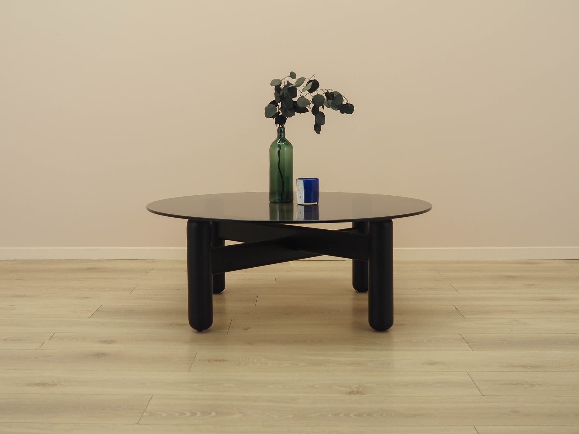 Coffee table, smoked glass, black wood, Italy, 1990s. - 362090