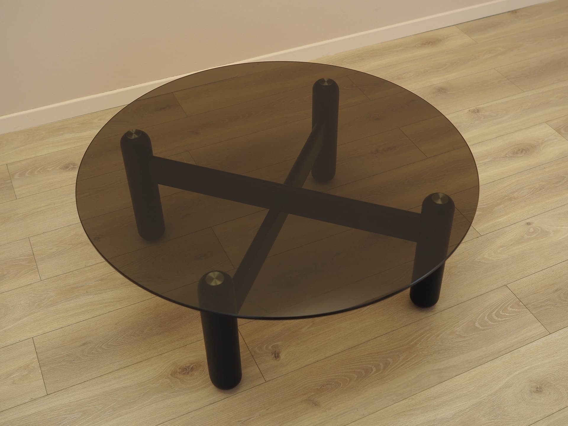 Coffee table, smoked glass, black wood, Italy, 1990s. - 362093