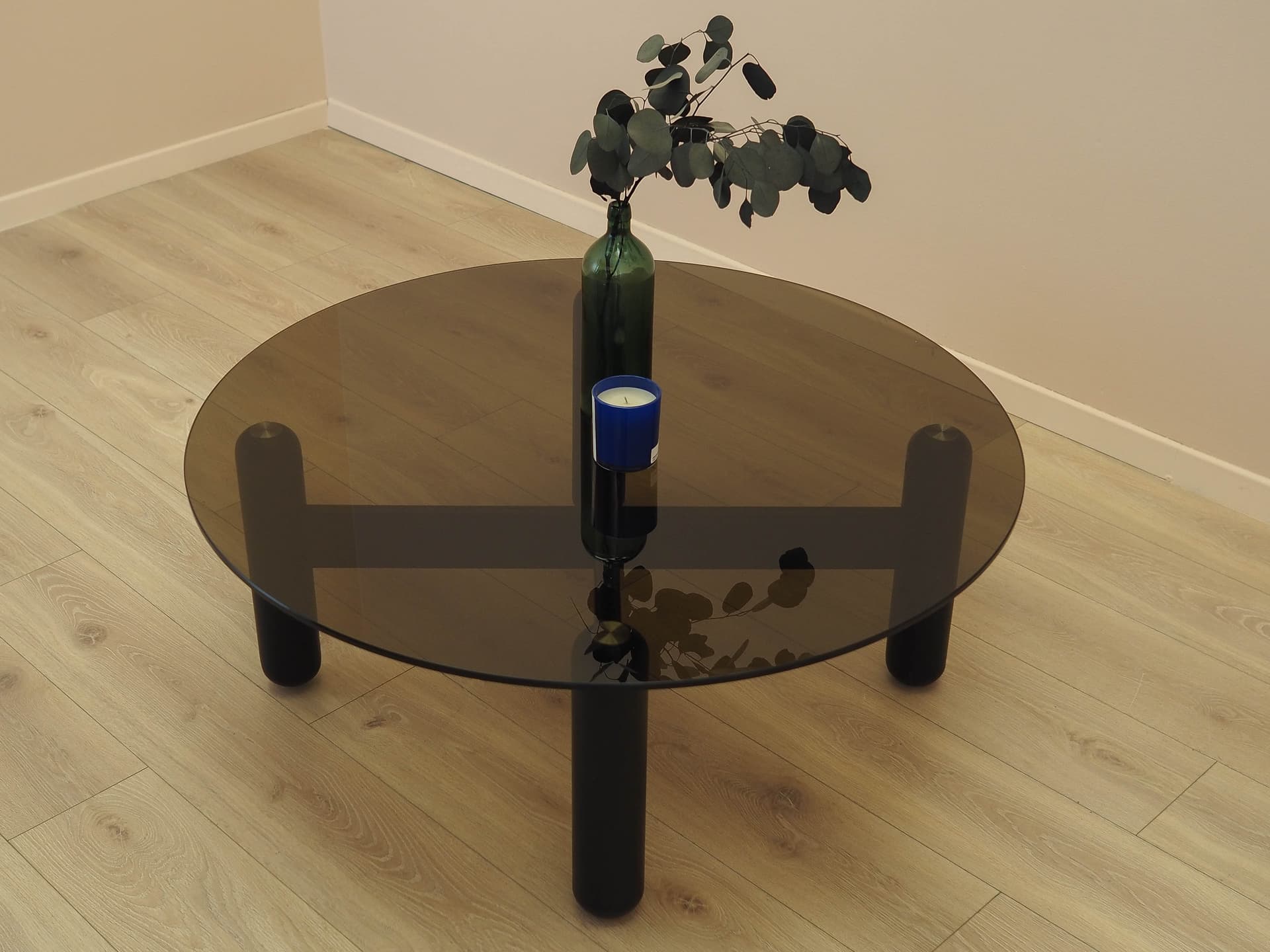 Coffee table, smoked glass, black wood, Italy, 1990s. - 362092