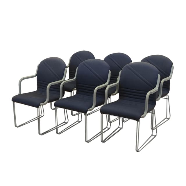 set of six armchairs, Italian Modern, blue fabric, silver metal, Italy, 1990s - DIMENSION