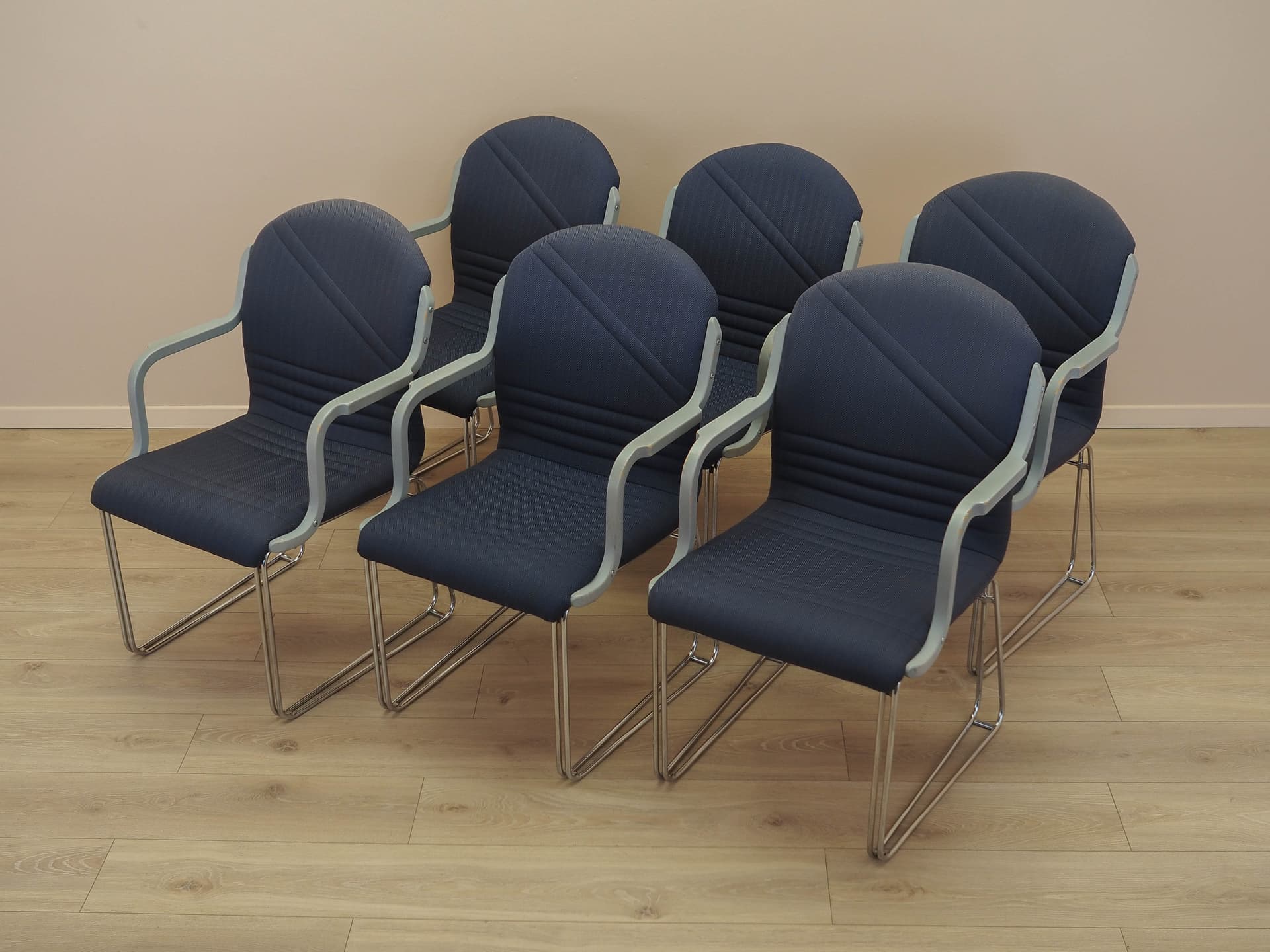 set of six armchairs, Italian Modern, blue fabric, silver metal, Italy, 1990s - 362103
