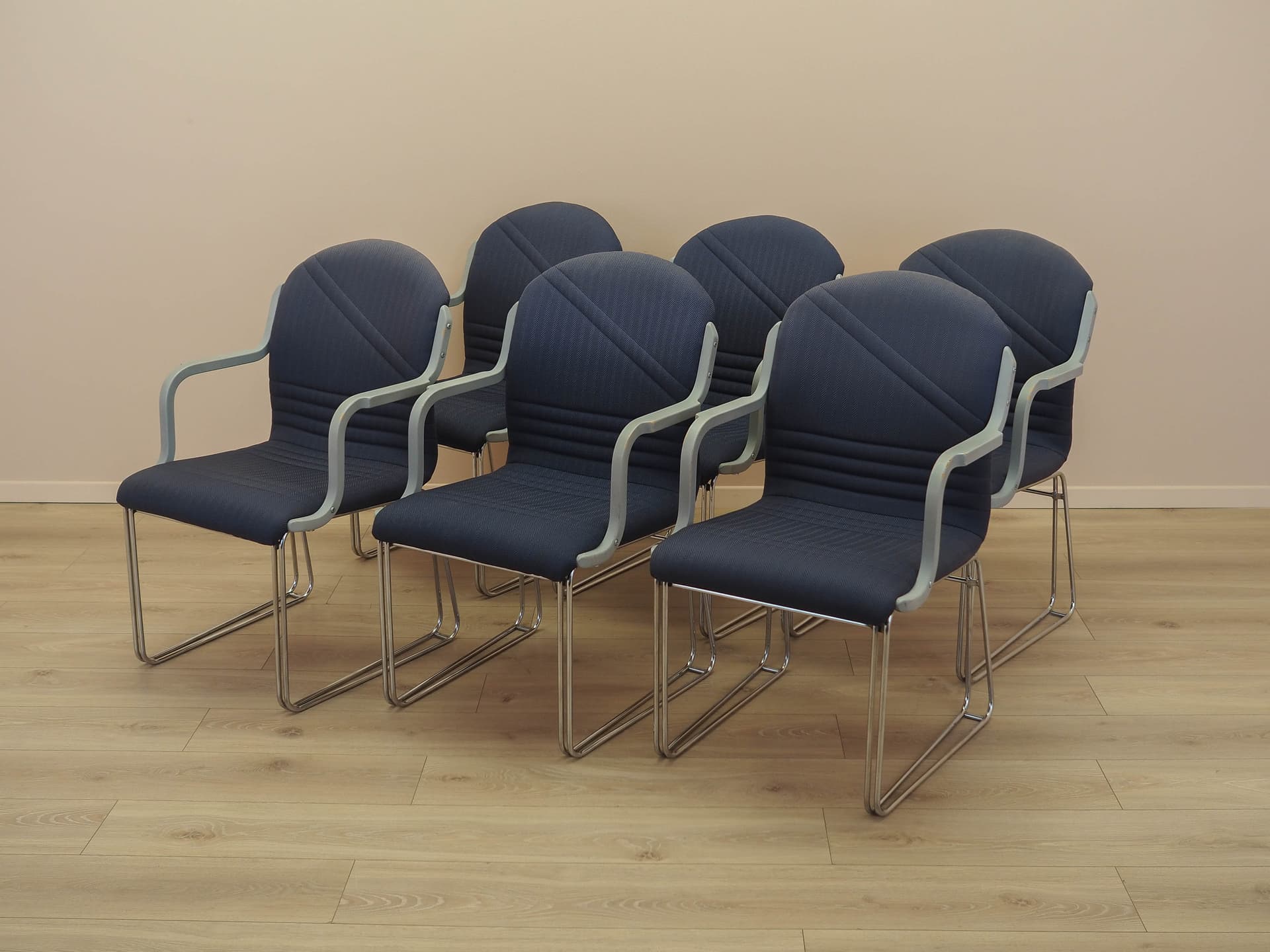 set of six armchairs, Italian Modern, blue fabric, silver metal, Italy, 1990s - 362102