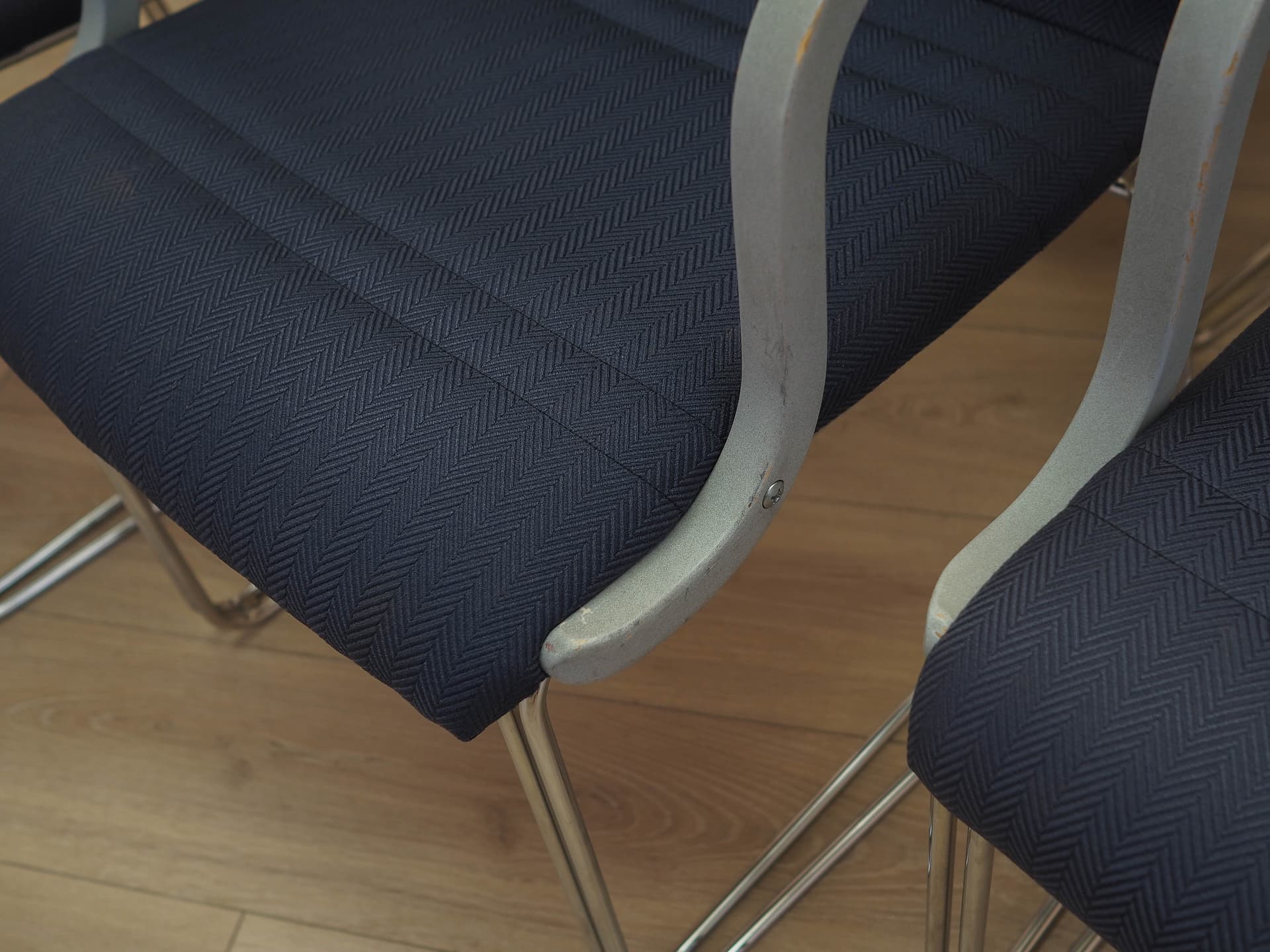 set of six armchairs, Italian Modern, blue fabric, silver metal, Italy, 1990s - 362106