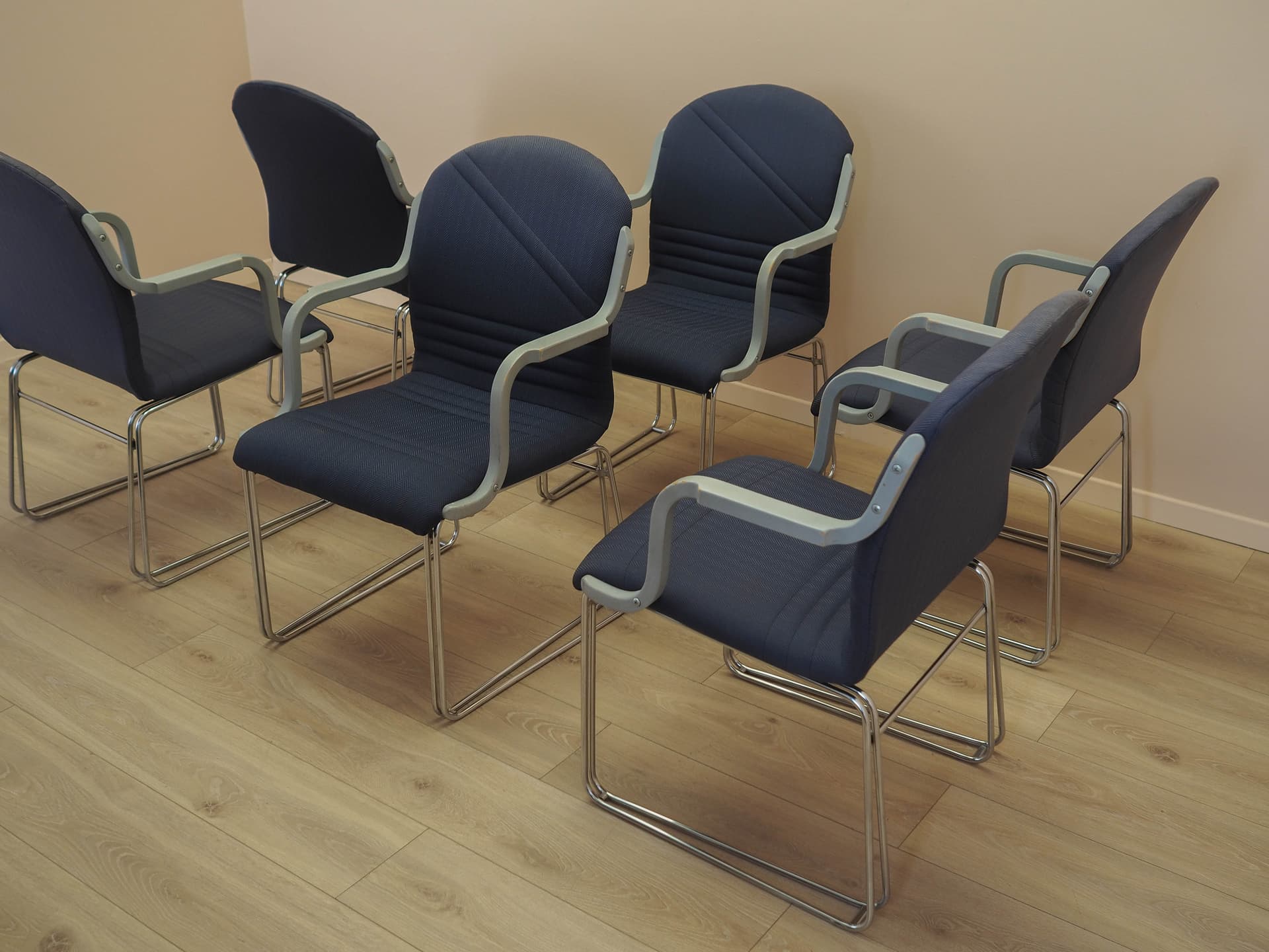 set of six armchairs, Italian Modern, blue fabric, silver metal, Italy, 1990s - 362114