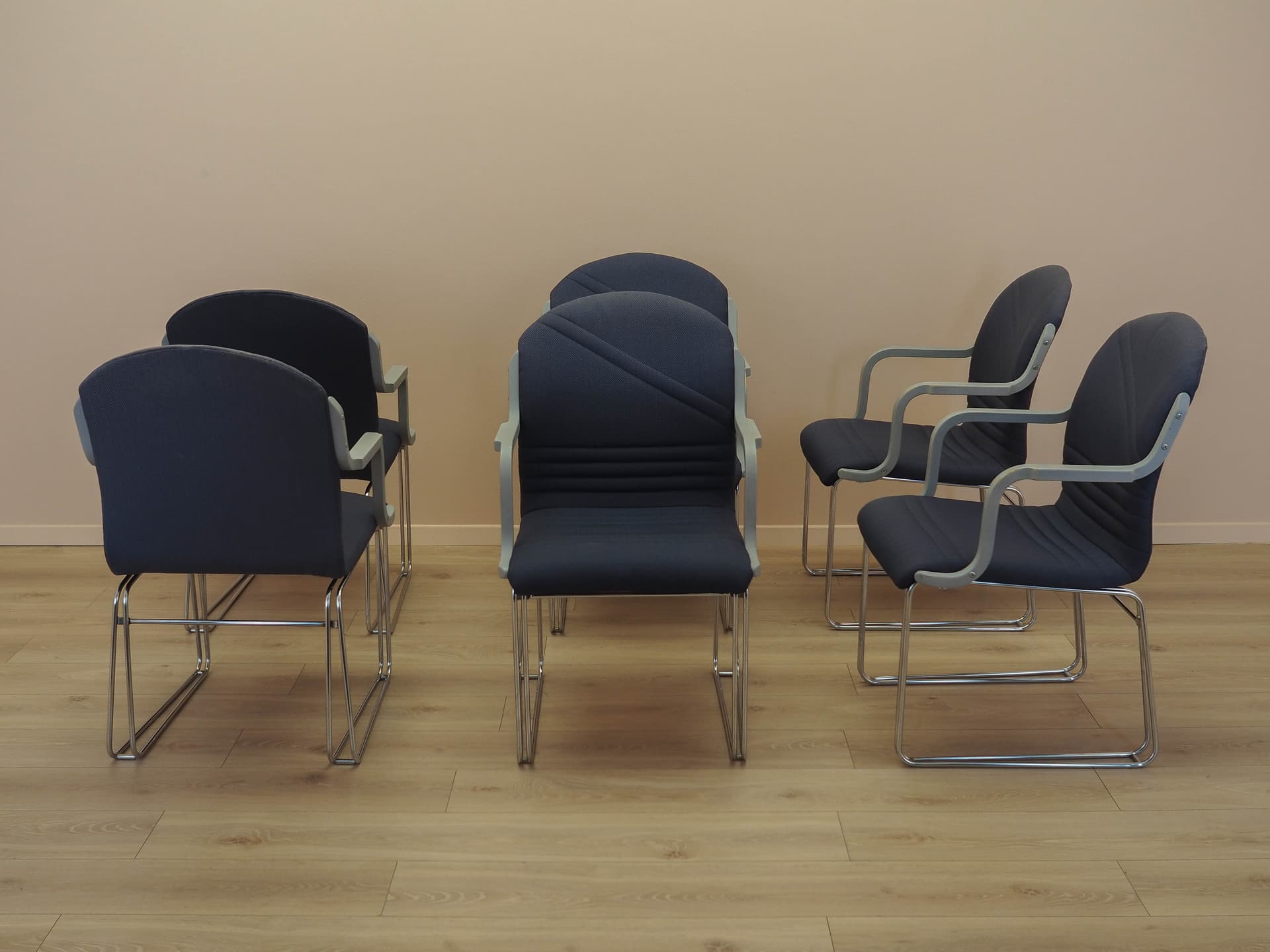 set of six armchairs, Italian Modern, blue fabric, silver metal, Italy, 1990s - 362112