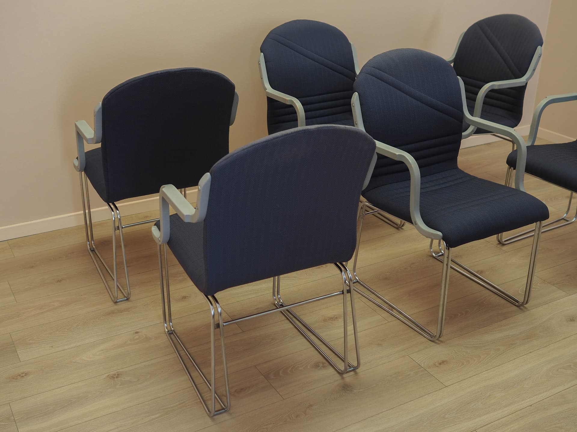 set of six armchairs, Italian Modern, blue fabric, silver metal, Italy, 1990s - 362113
