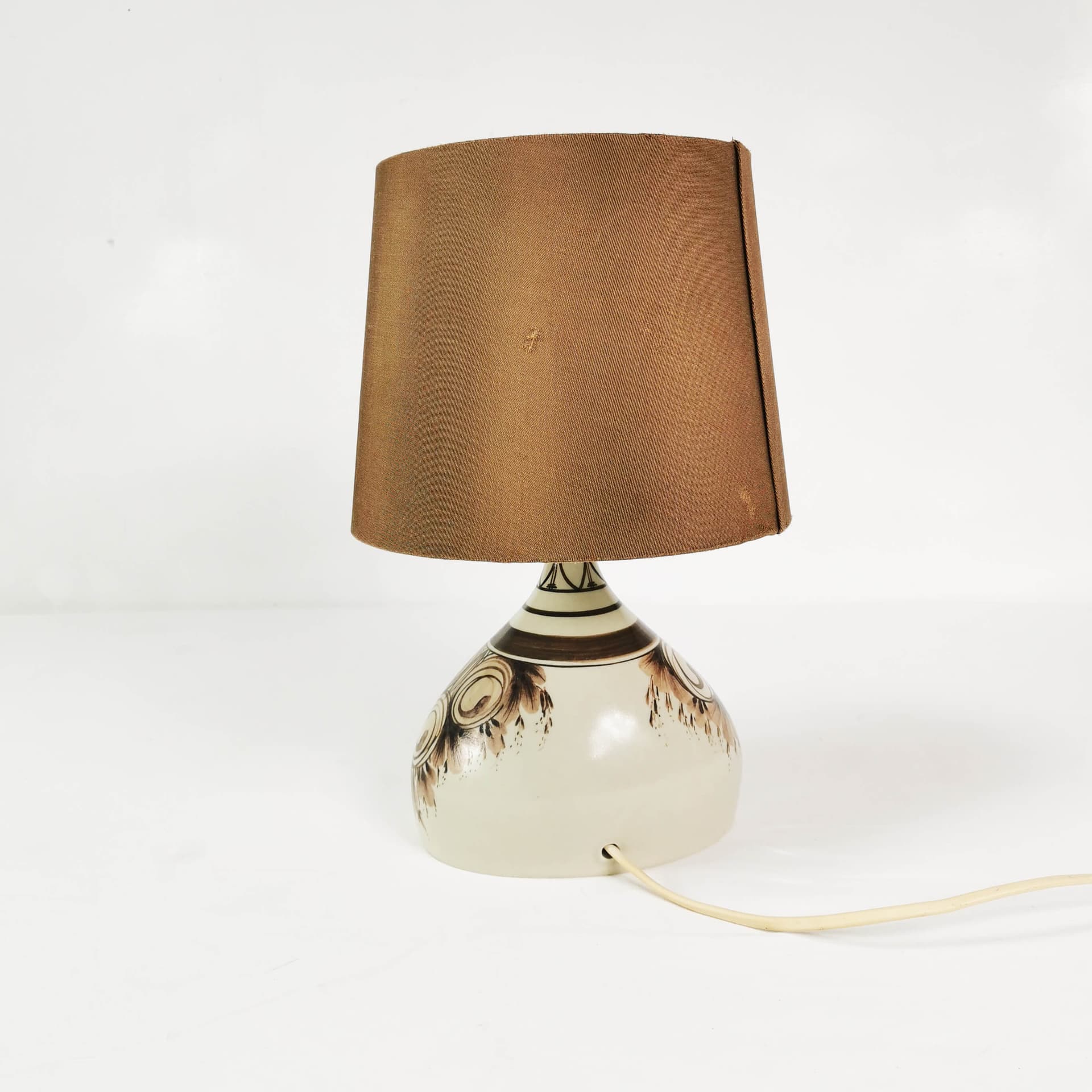 Table lamp Mid Century, white ceramic, brown fabric, by B. Wiinblad, Rosenthal, Germany, 1960s. - 362124